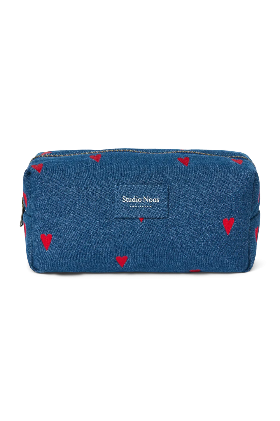 Studio Noos Denim Pouch Täschchen Dark Blue Red Hearts gepolstert