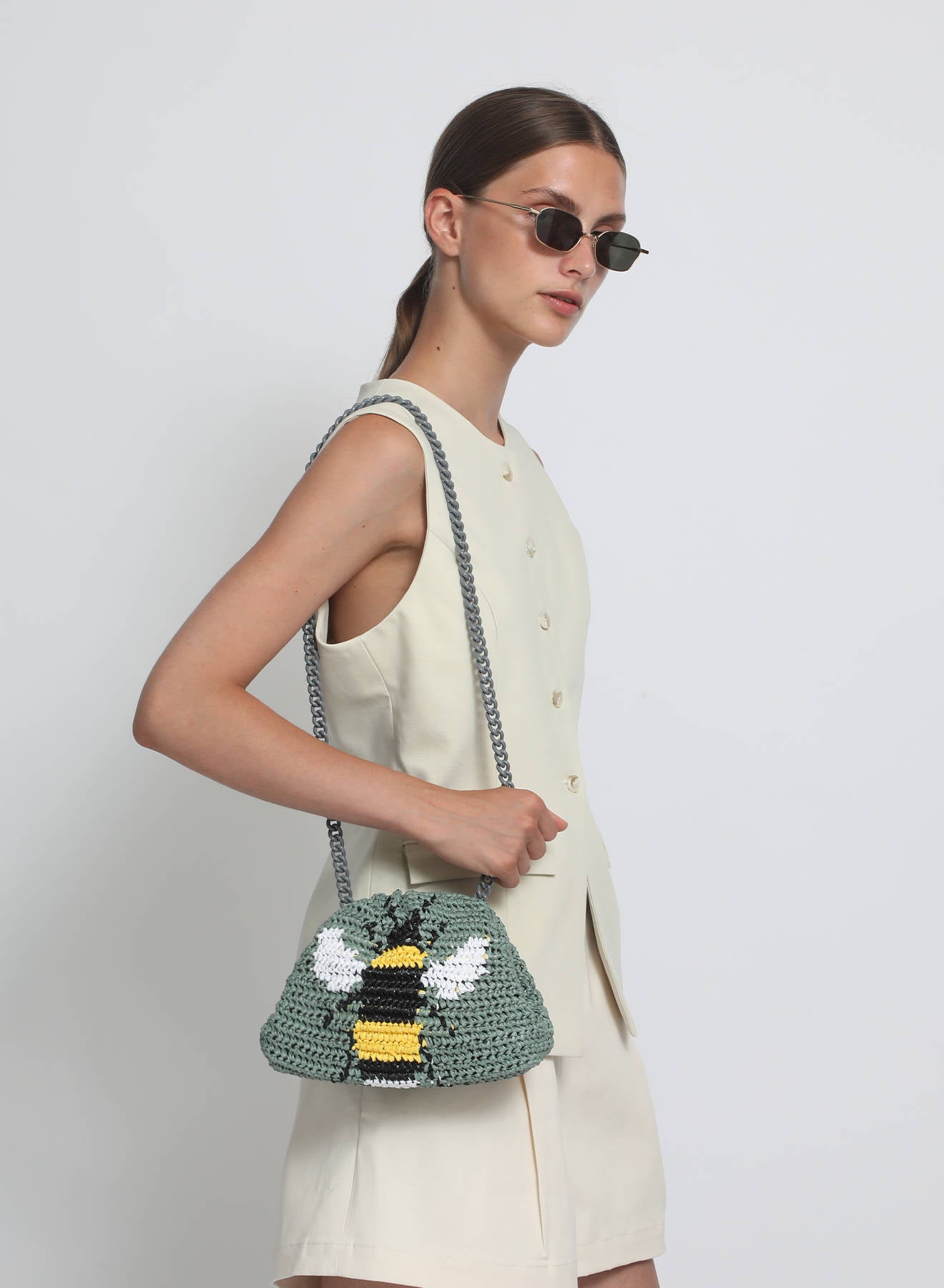 Maria la Rosa Bee Mini Crochet Clutch Pink 22cm