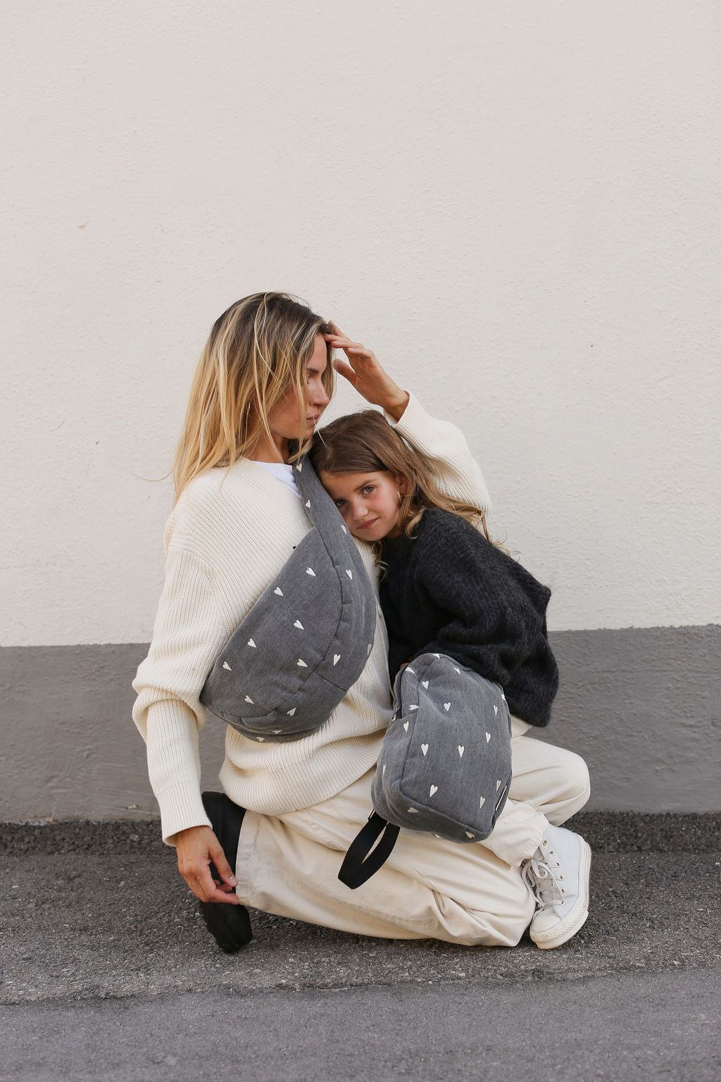 Studio Noos Denim Mini Backpack 1090 Rucksack Grey Hearts