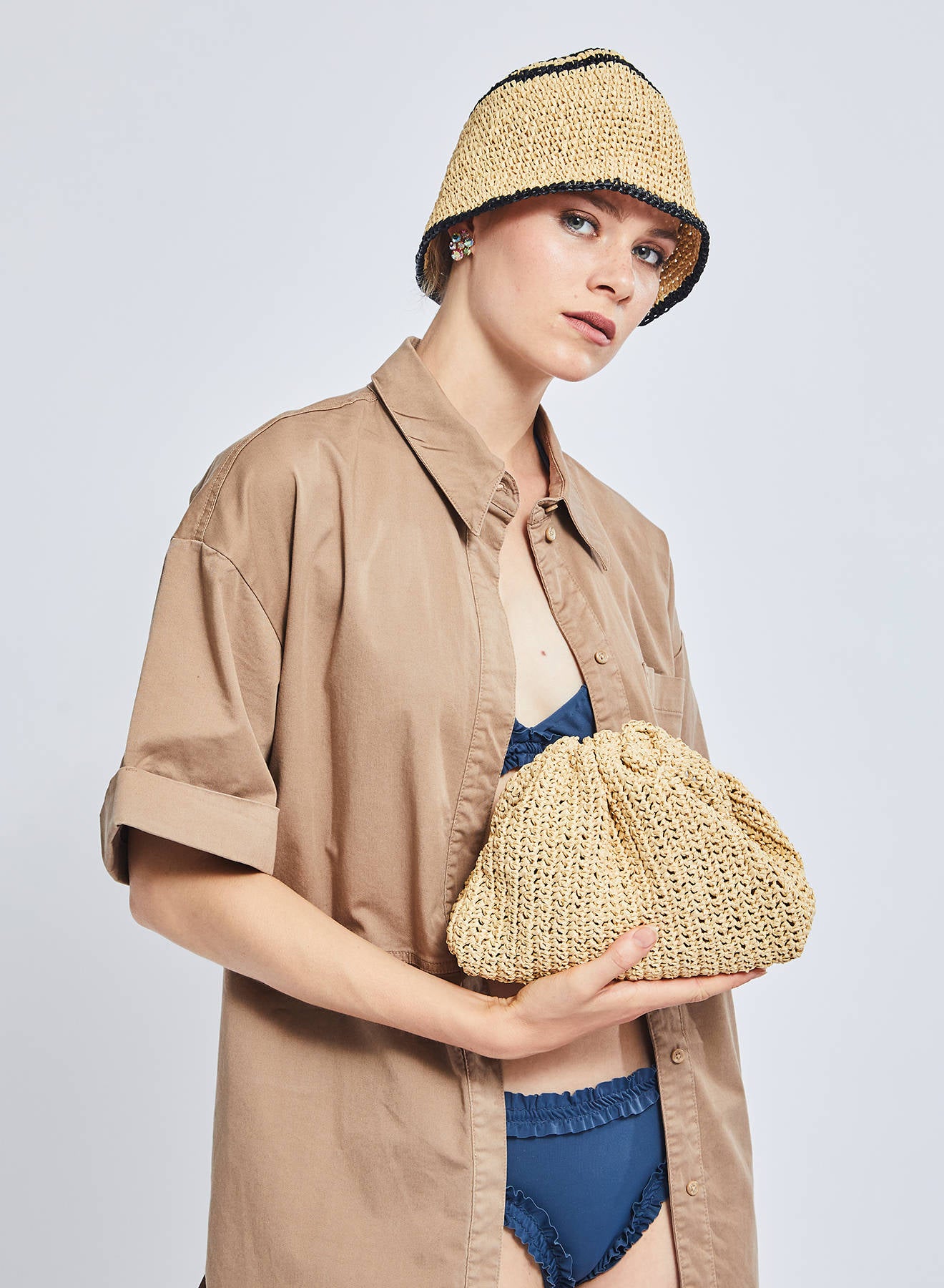 Maria la Rosa Mini Game Bag Crochet Clutch Ecru Raffia