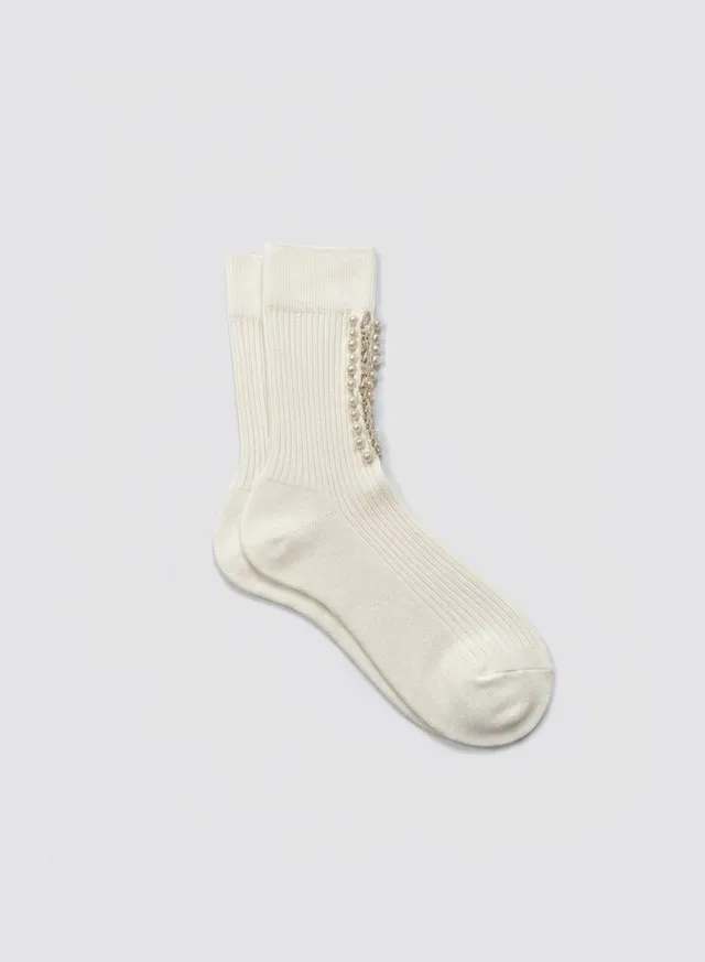 Maria la Rosa Croix Socken Ecru Seide Perlen