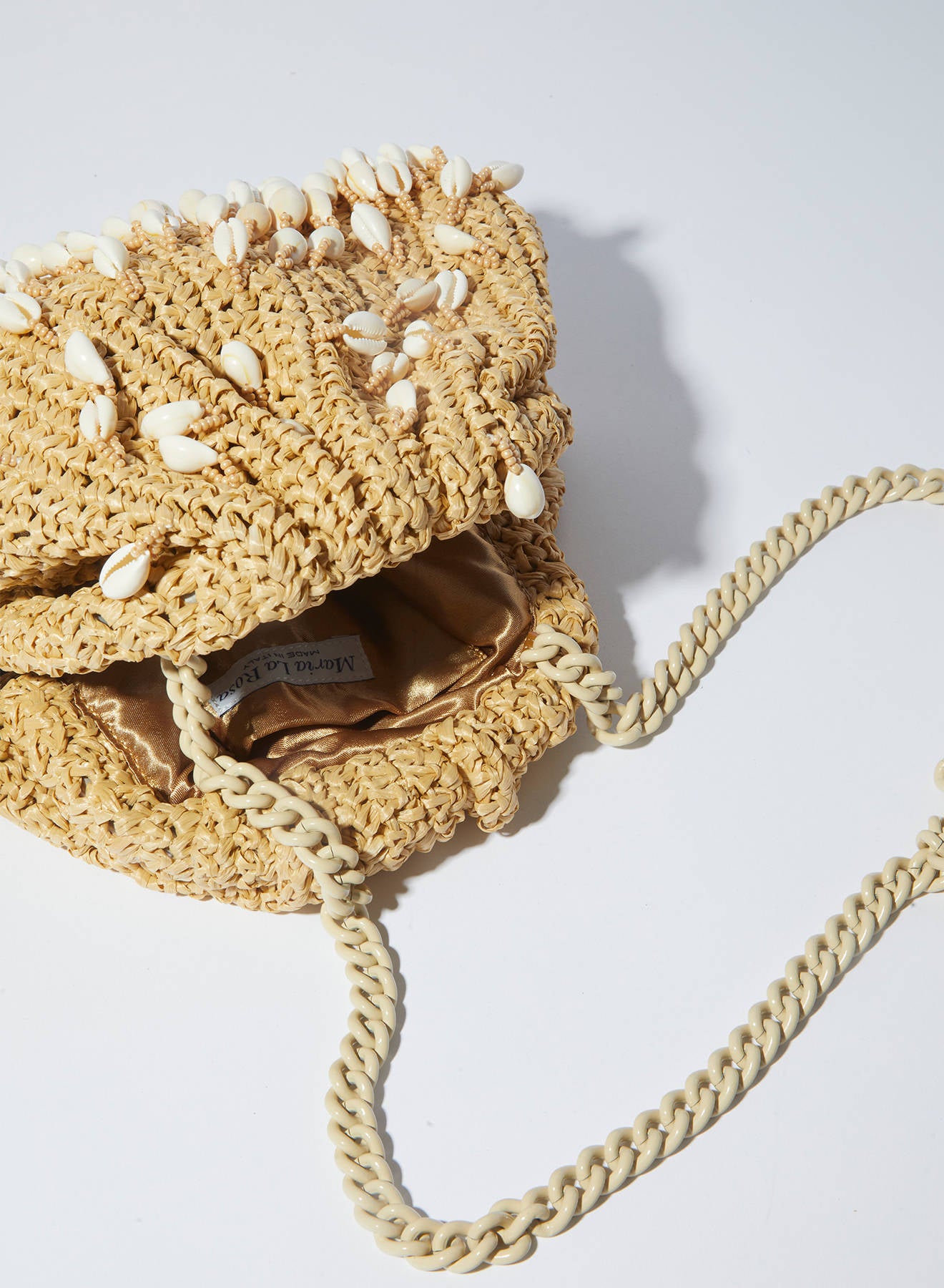 Maria la Rosa Shell Mini Clutch Natural Rafia-Crochet