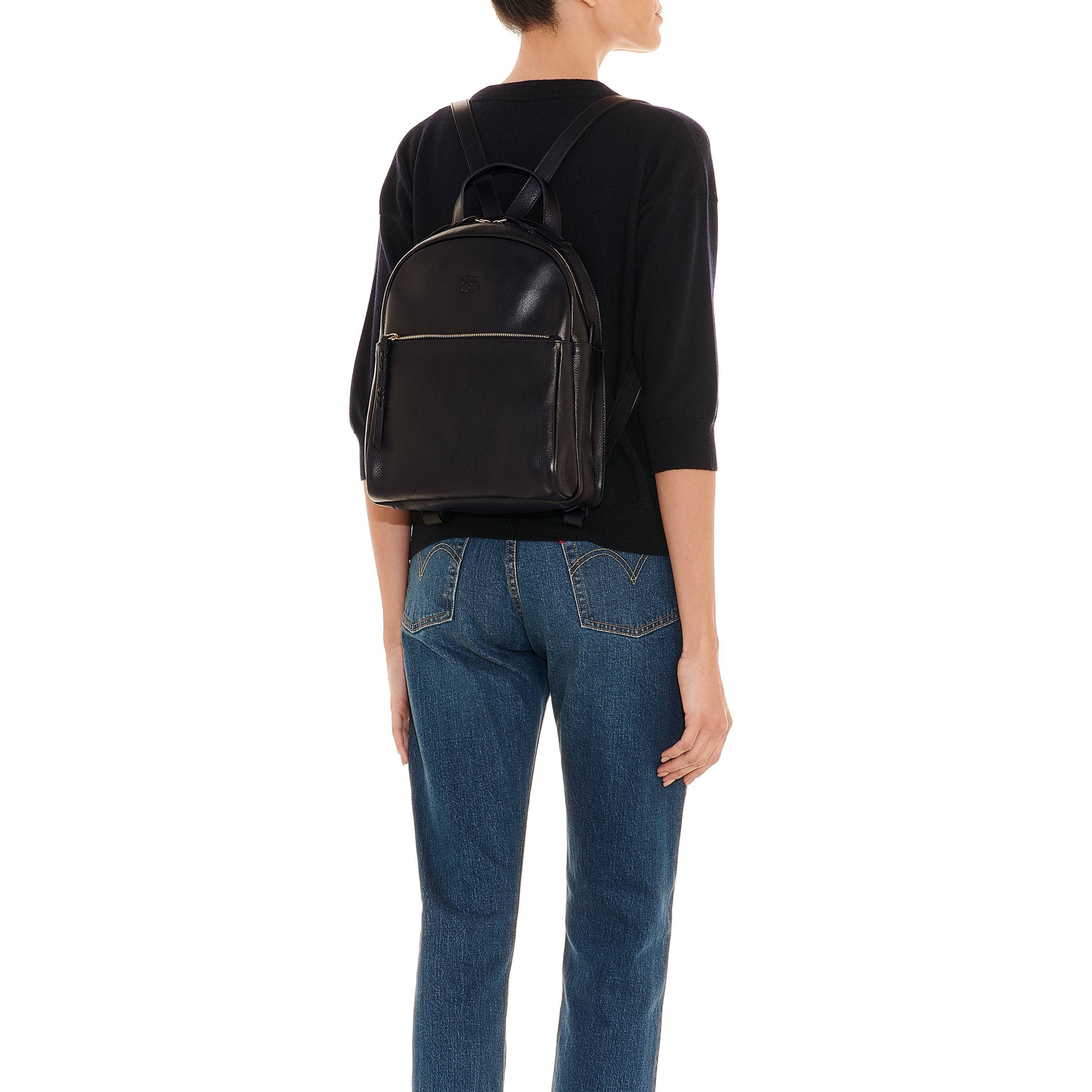 Il Bisonte Lungarno Rucksack Schwarz Vollleder