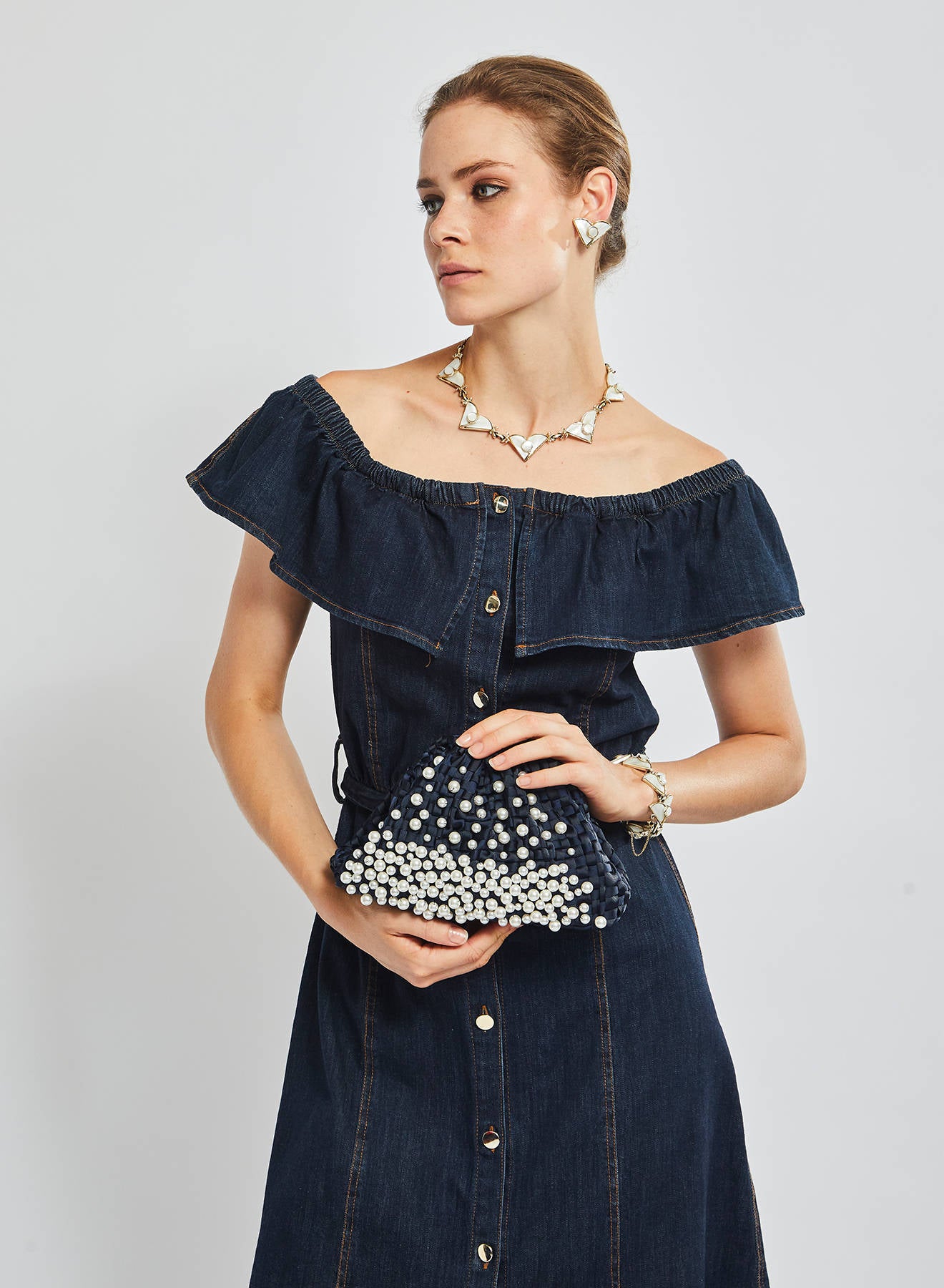 Maria la Rosa Pearl Mini Bag Clutch Rot Bandgewebe