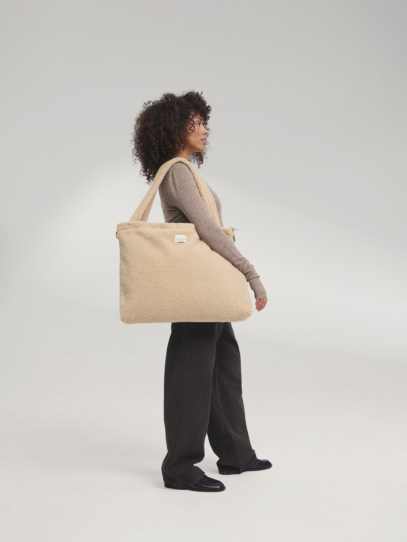 Studio Noos Teddy Wickeltasche Ecru mit Flaschenhalter Teddystoff