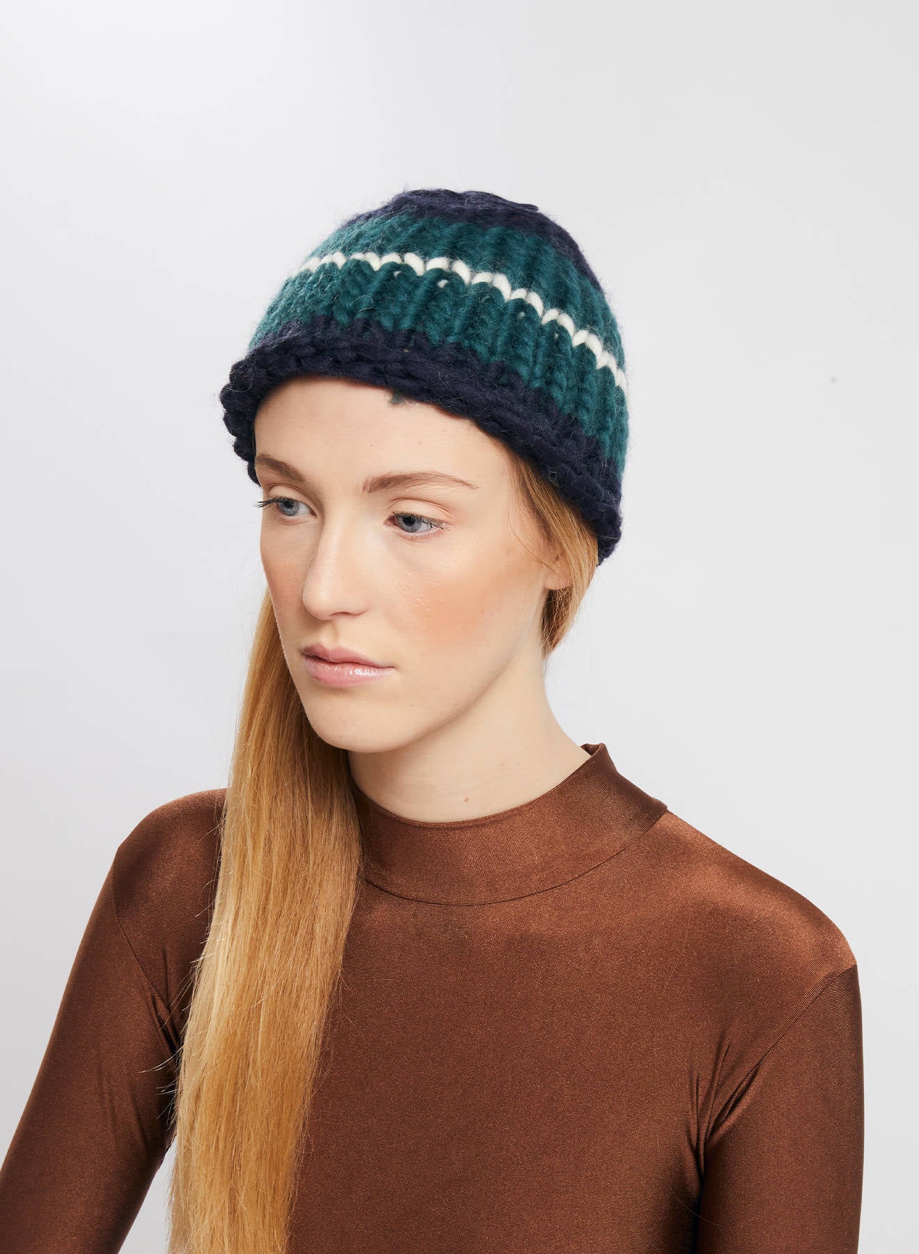 Maria la Rosa Beanie Stripe Mütze Wolle Natural