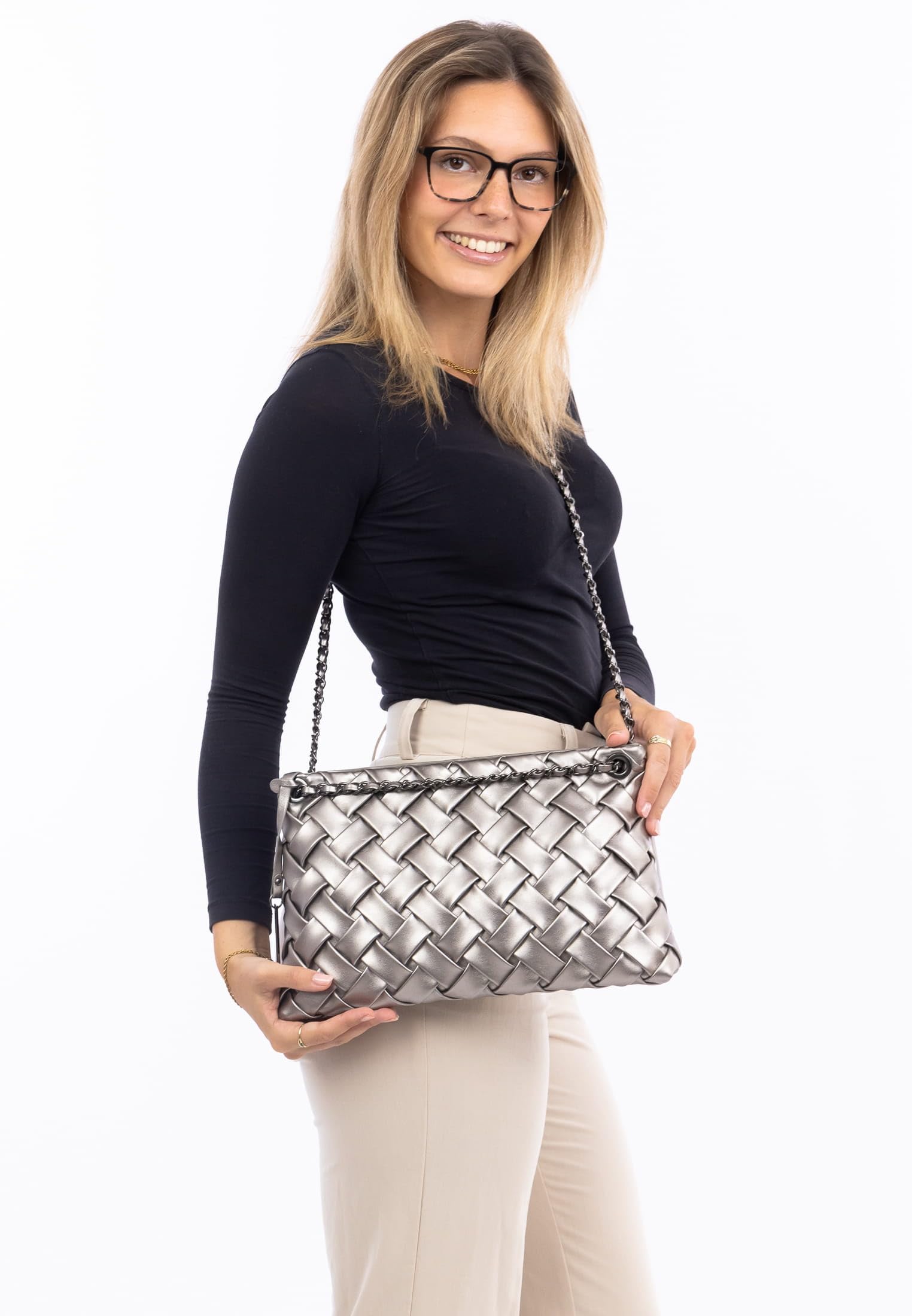 SURI FREY Betty Crossbody Umhängetasche Darksilver Flecht