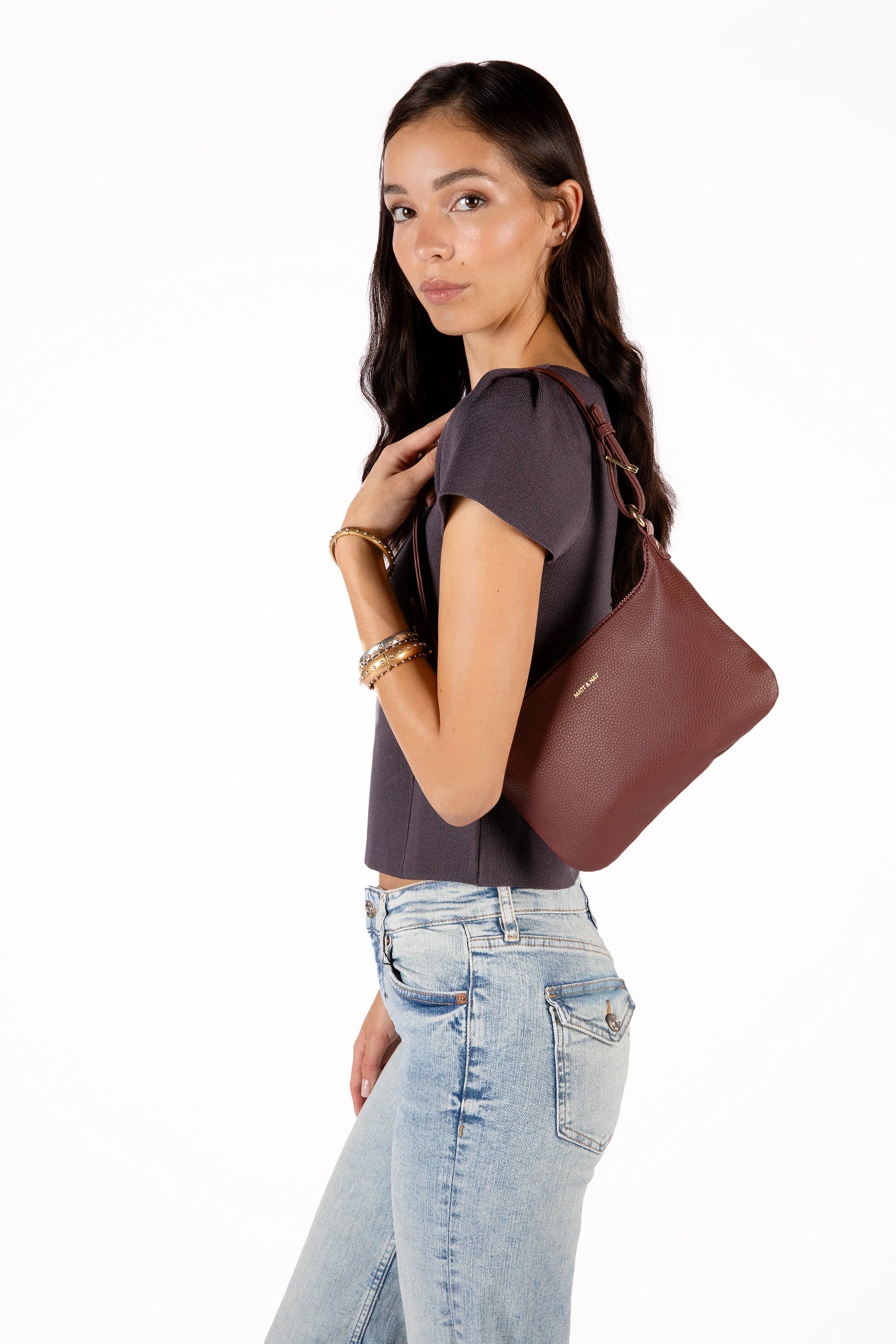 Matt & Nat Jina Schultertasche Schwarz mit 2 Riemen