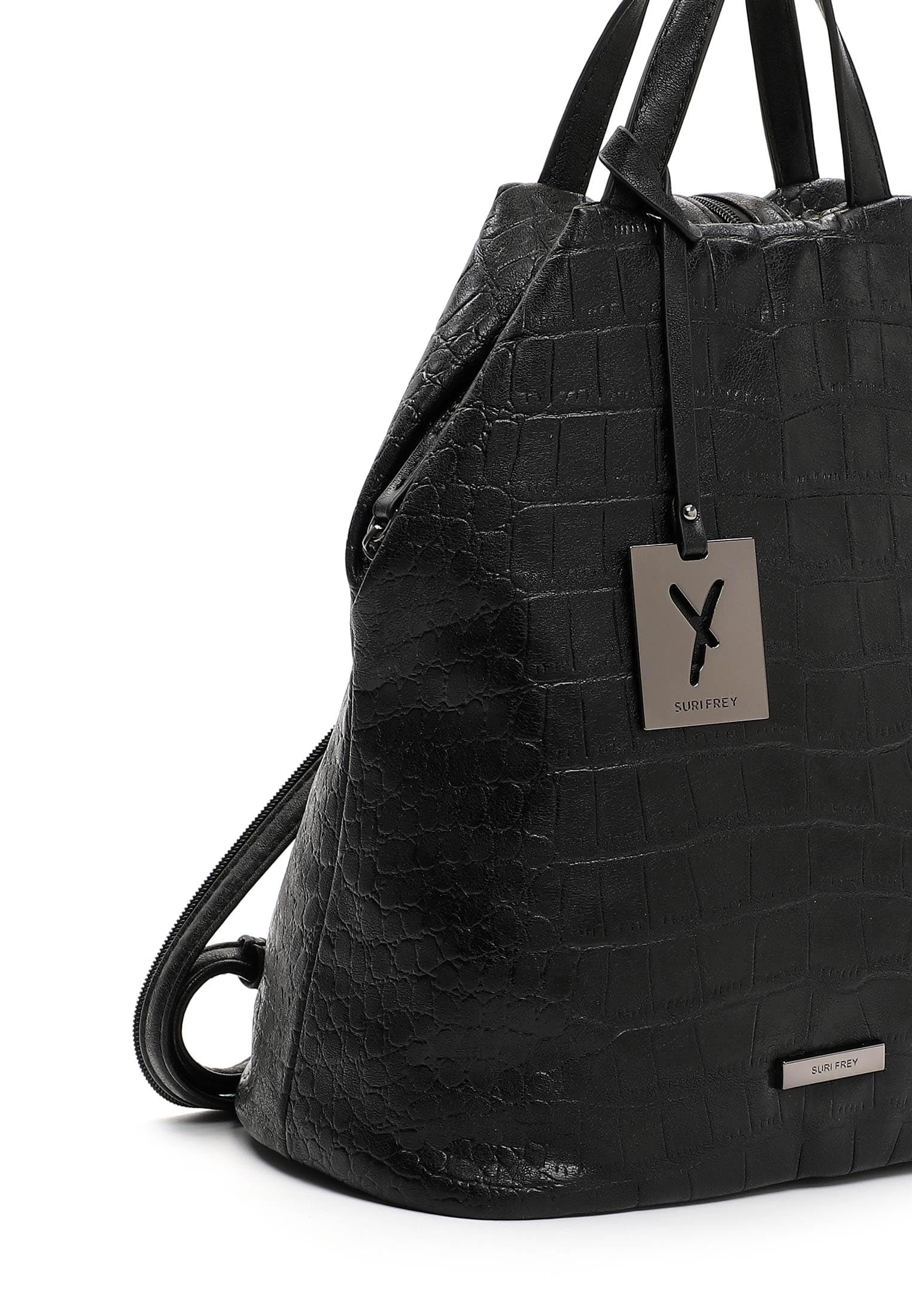 SURI FREY Hadley Rucksack Schwarz Krokoprägung