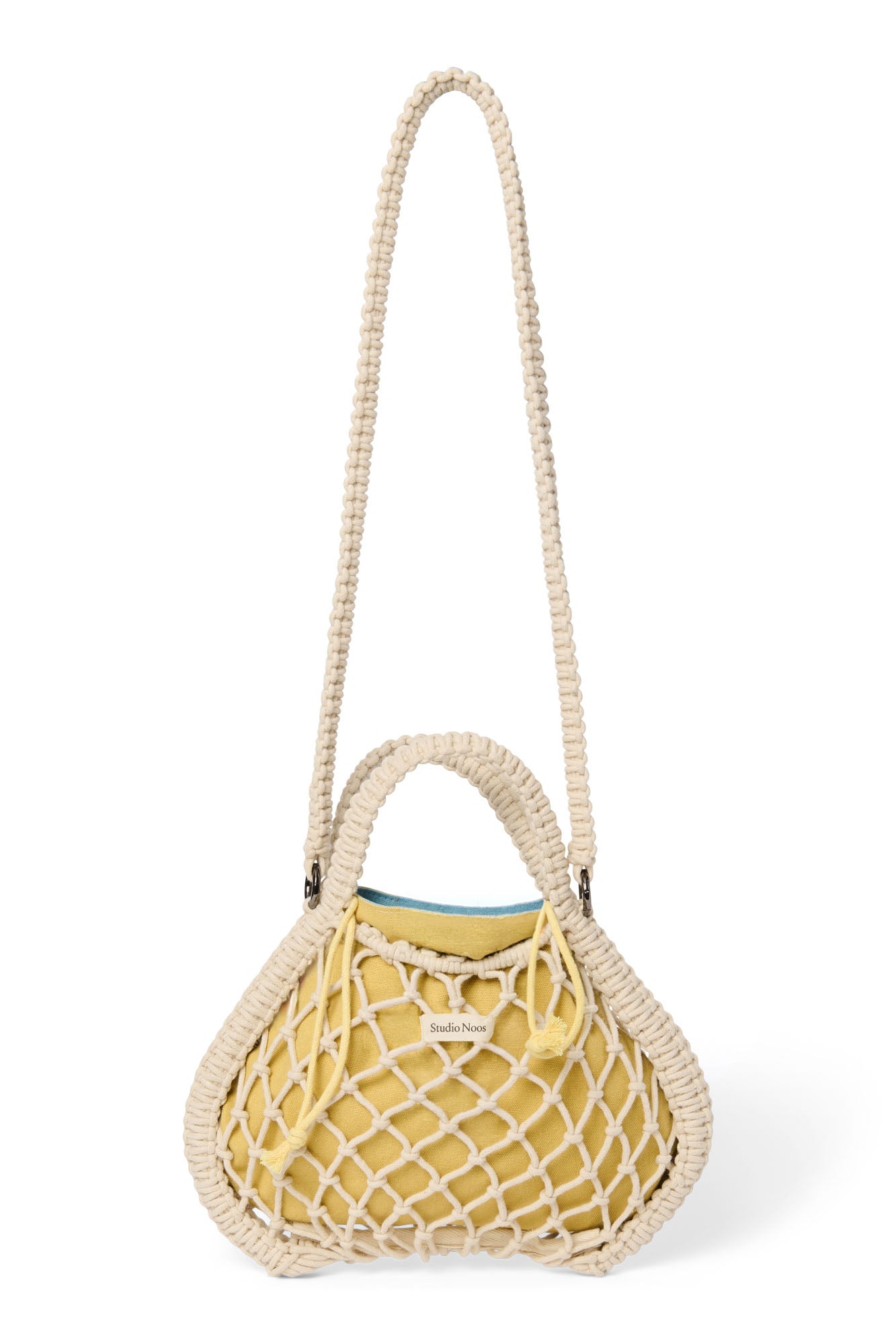 Studio Noos Macramé Mini Handtasche Natur Blau-Gelb Wende-Inlay