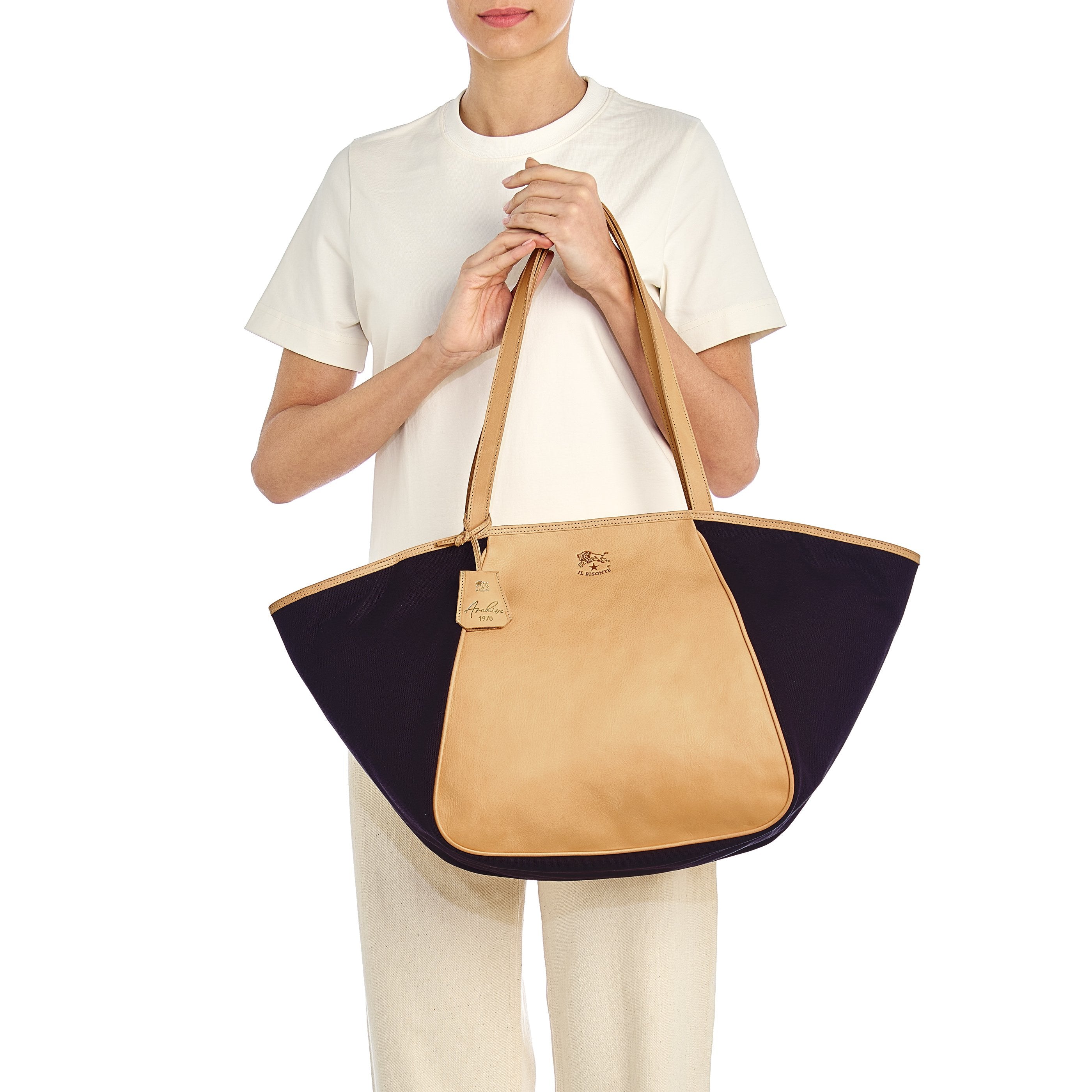 Il Bisonte Archive 1970 Shopper Blau Natur Stoff