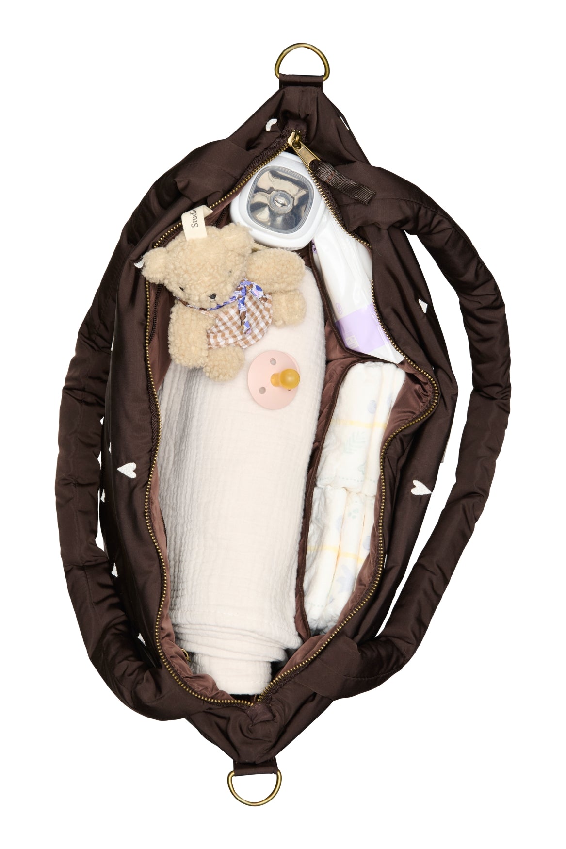 Studio Noos Puffy Wickeltasche Brown Hearts wasserabweisend