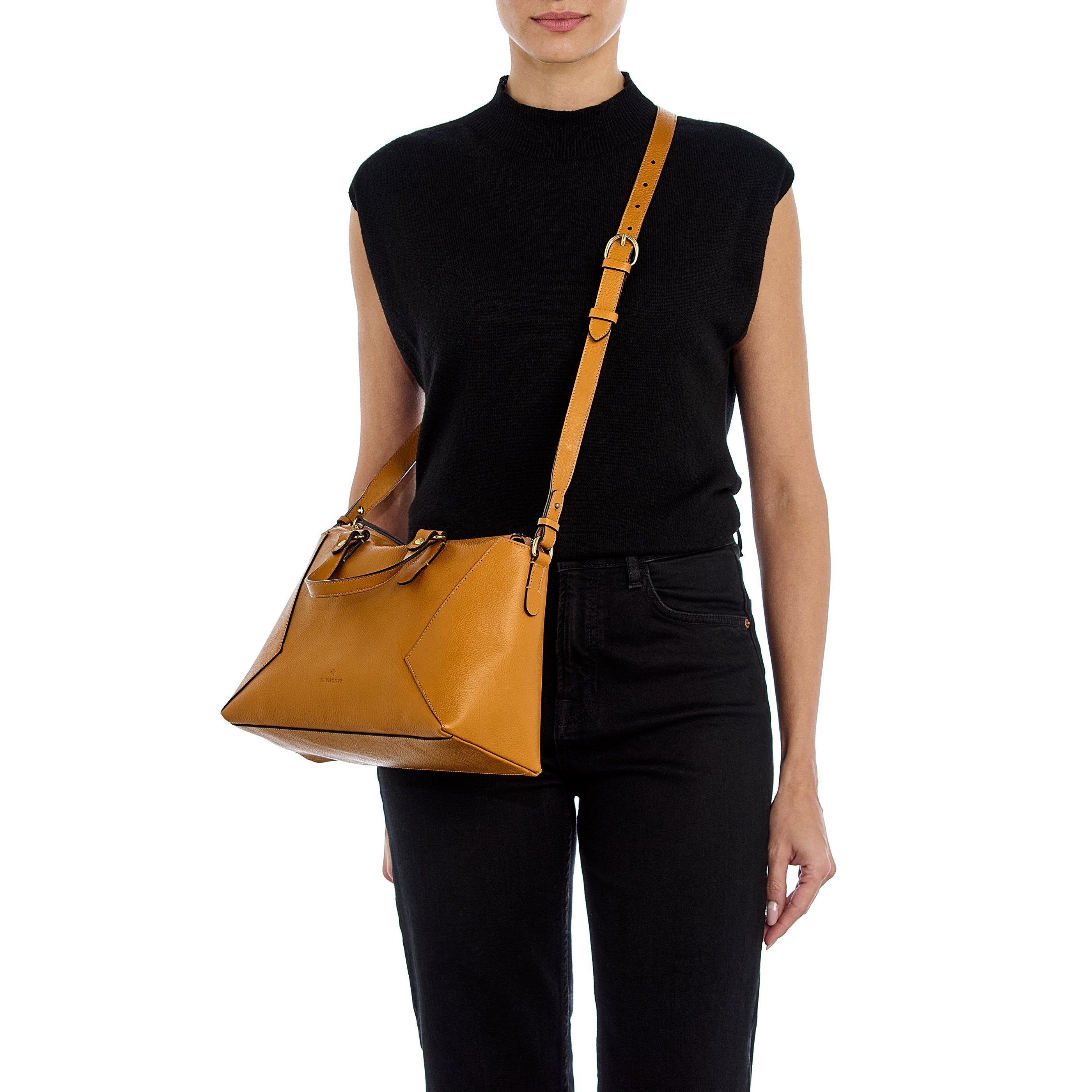 Il Bisonte Storia Boston Handtasche Leder narzissengelb
