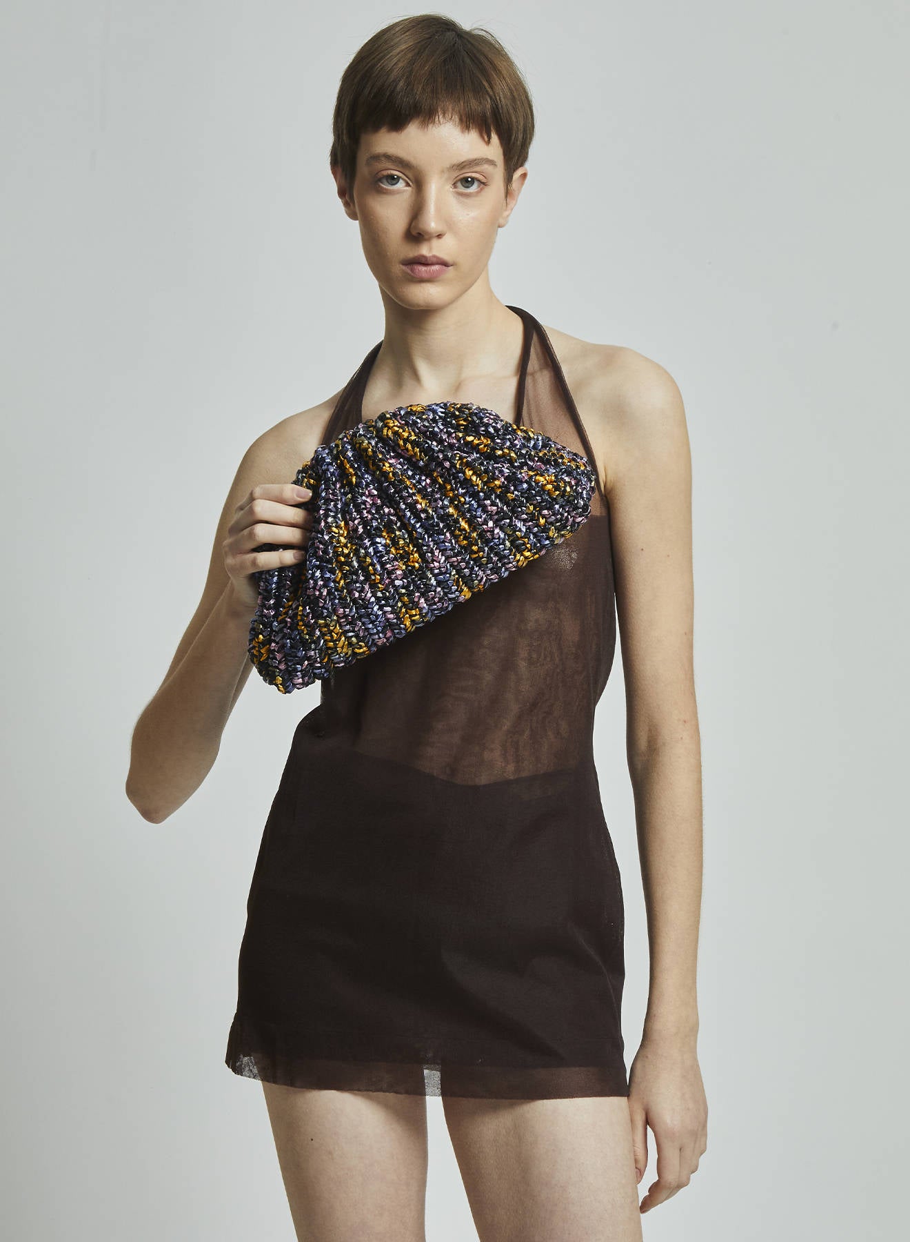 Maria la Rosa Earth Crochet Clutch Blau Raffia