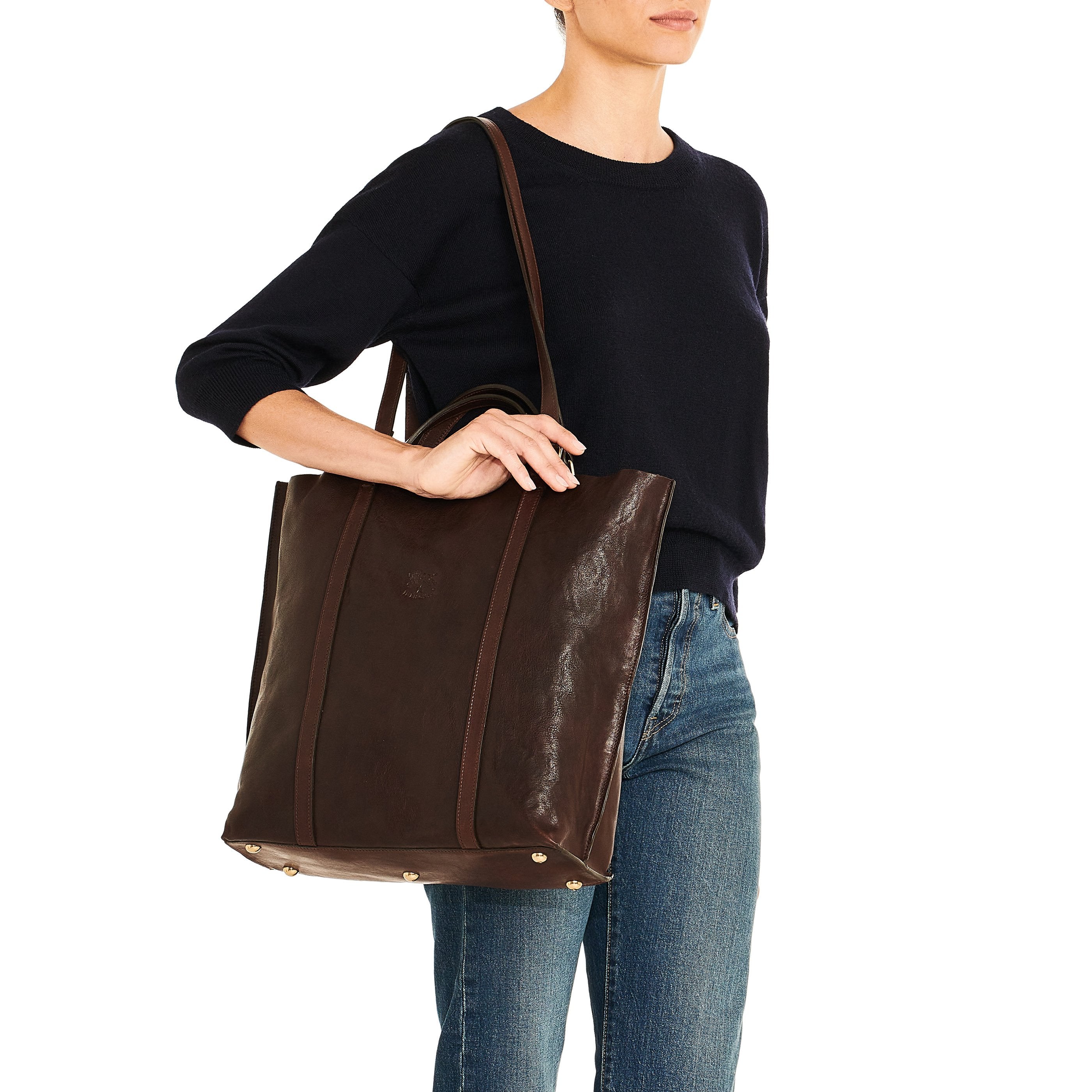 Il Bisonte Handtasche kaffee braun Vollleder Henkel