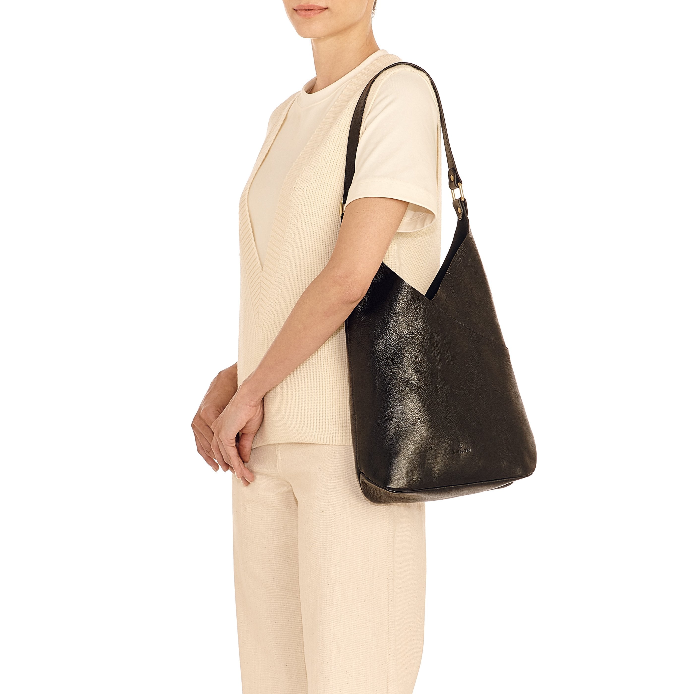 Il Bisonte Malibu Schultertasche Schwarz Vollleder