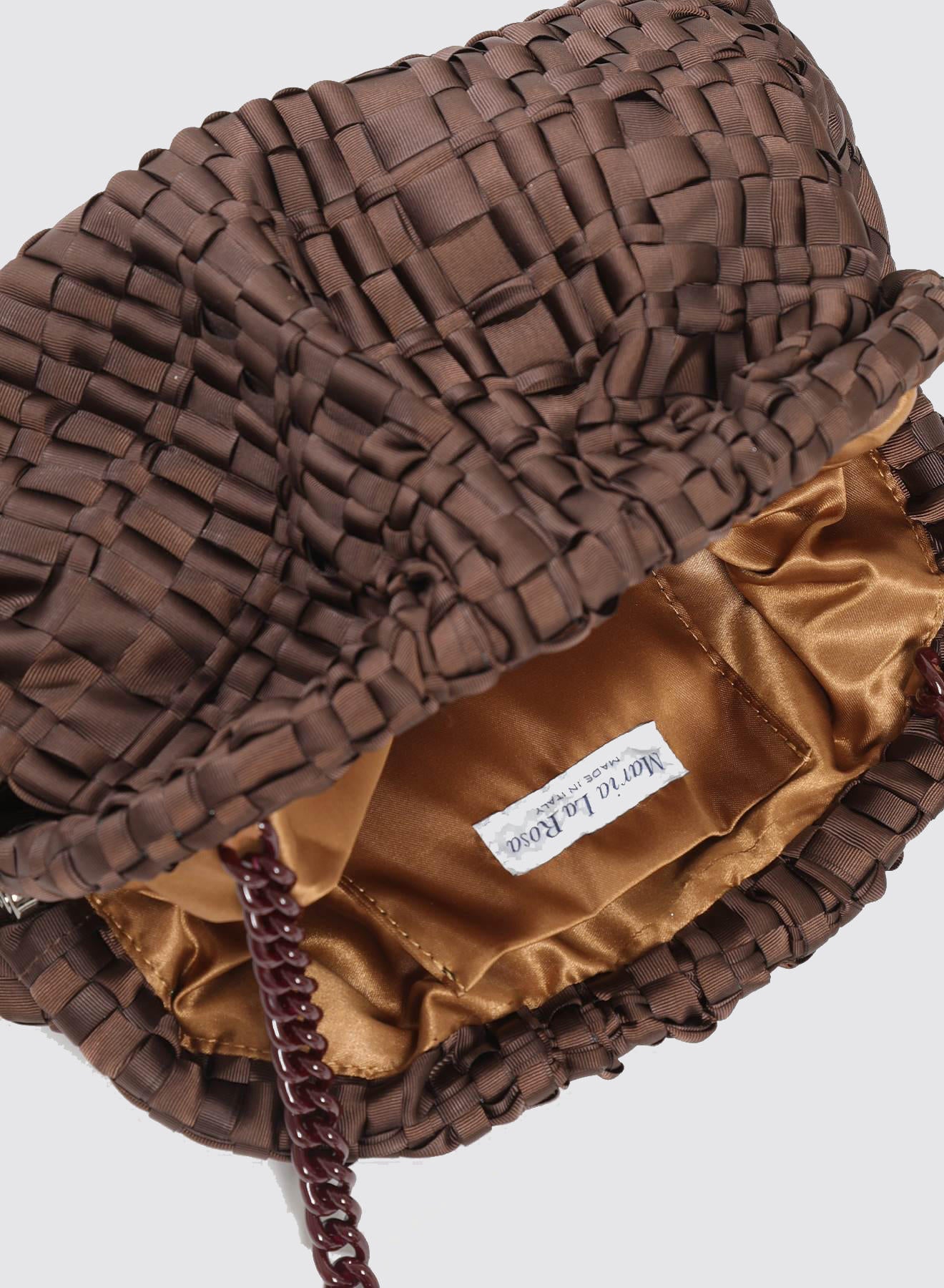 Maria la Rosa Game Bag Clutch Dunkelbraun Geflochten