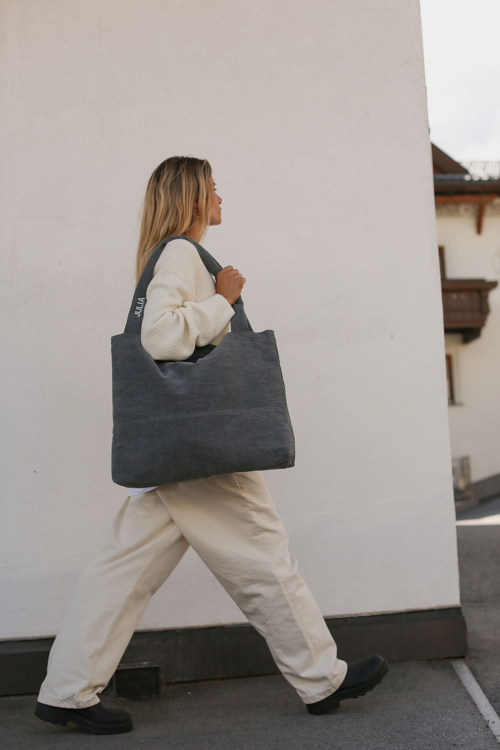 Studio Noos Denim Mom Bag Shopper Grau Jeansstoff