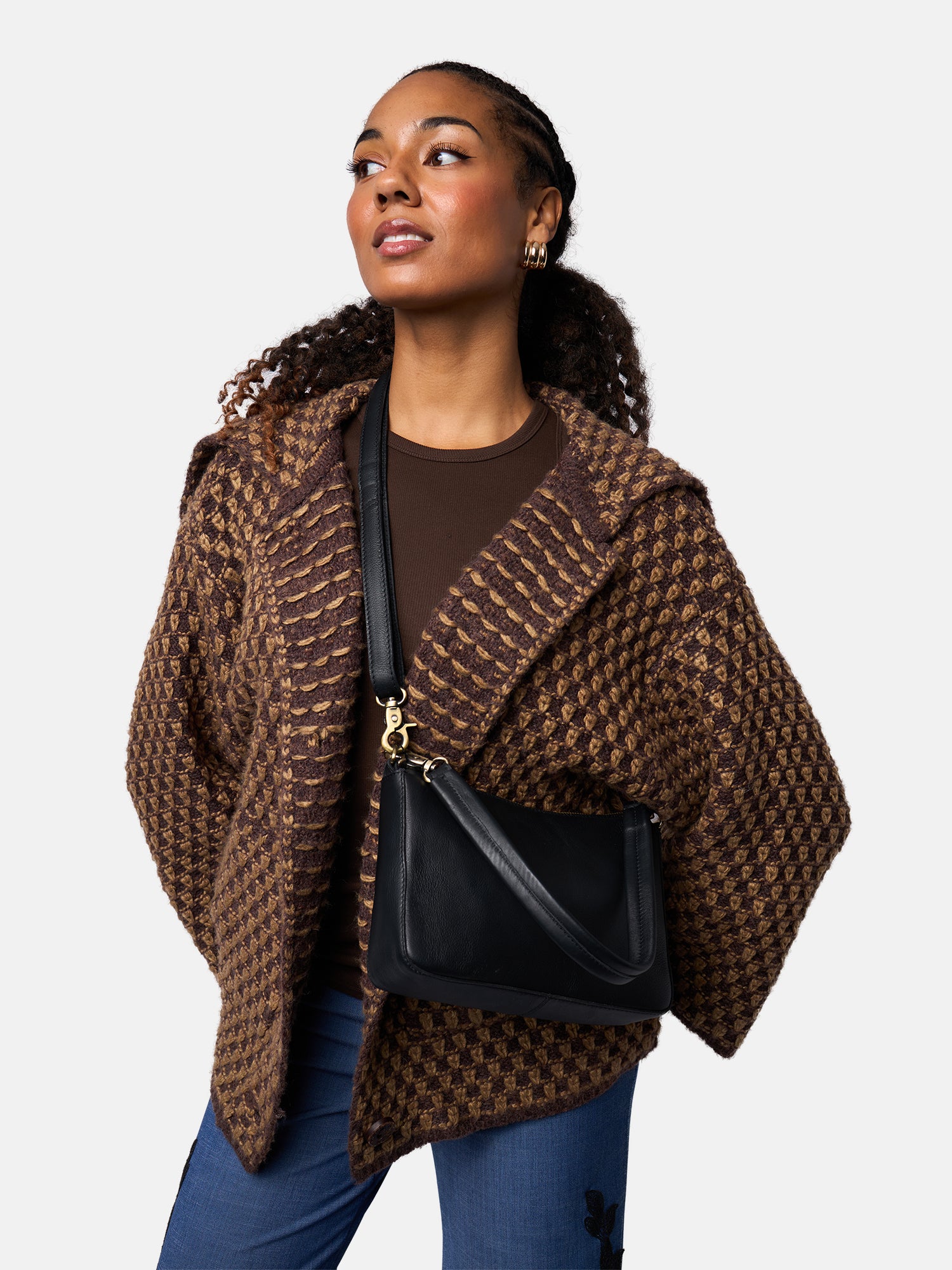 RE:DESIGNED Nada Umhängetasche Schwarz Vollleder klein