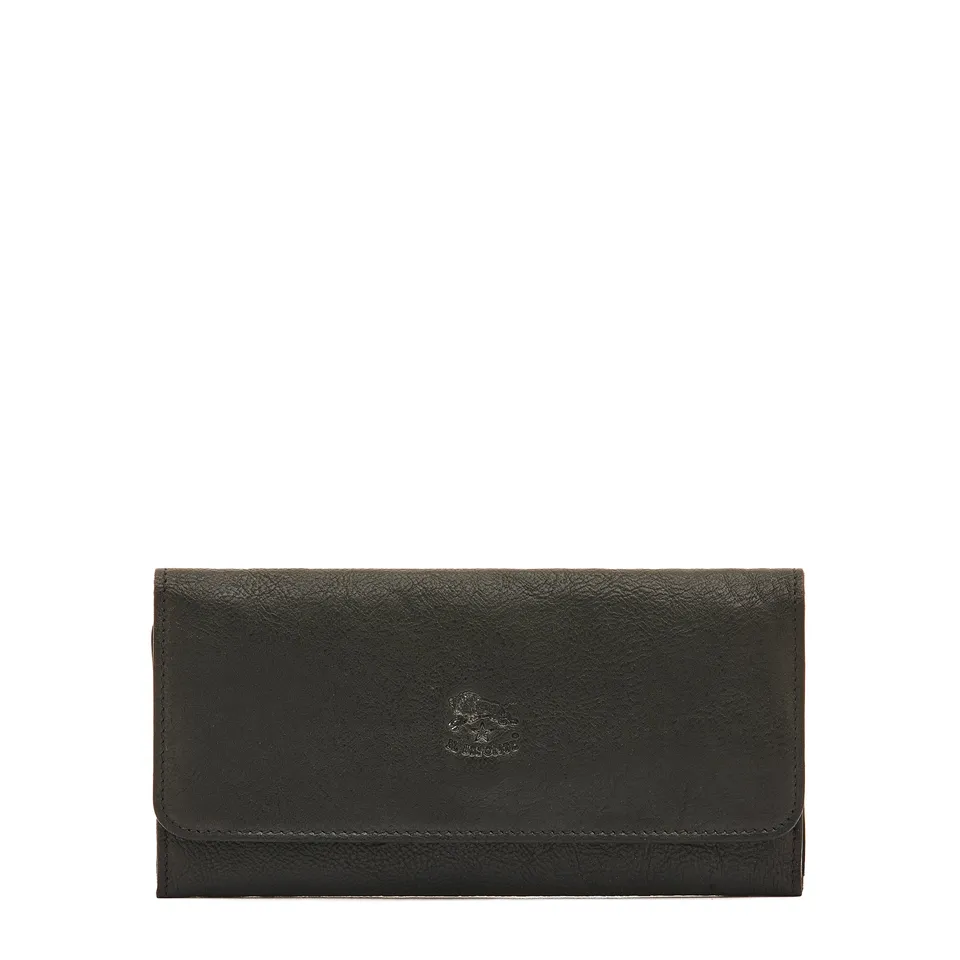 Il Bisonte Continental Geldbörse Schwarz Vollleder