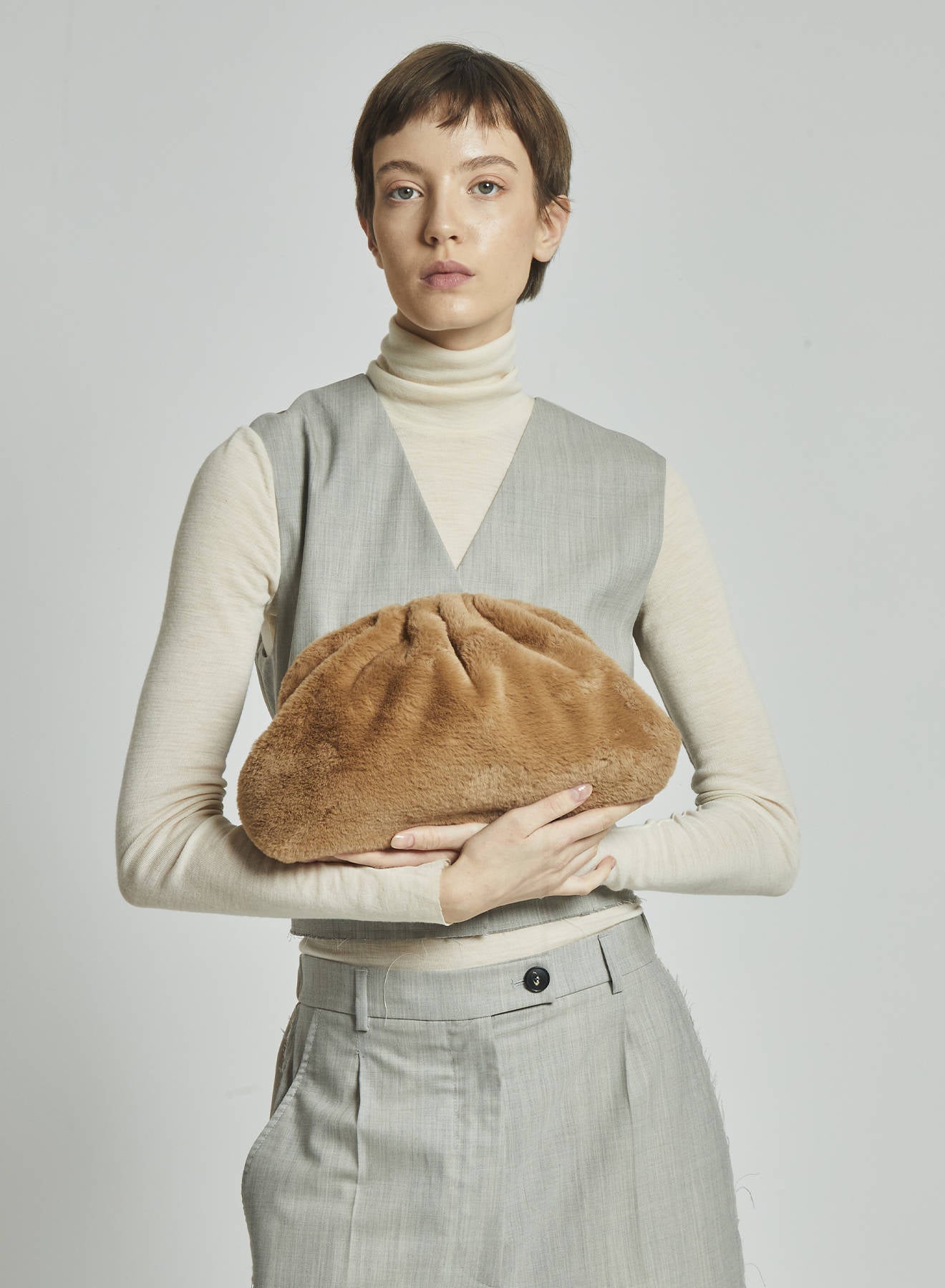 Maria la Rosa Nita Game Bag Clutch Nude 30cm