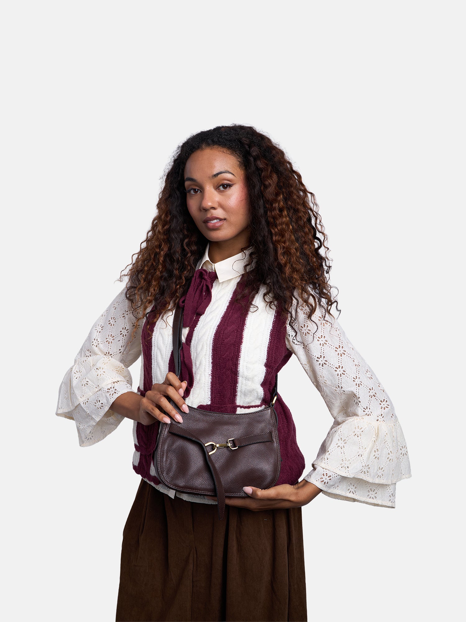 RE:DESIGNED Sif Small Umhängetasche Dunkelbraun Leder