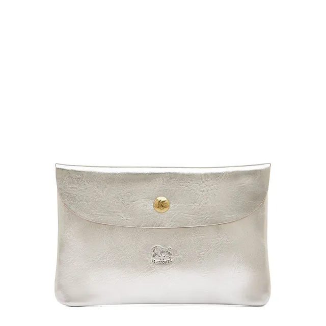 Il Bisonte Pochette Silber Metallic Vollleder