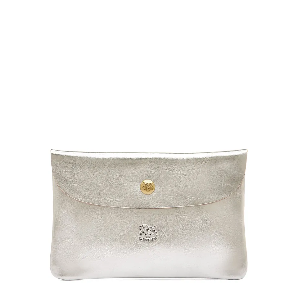 Il Bisonte Pochette Silber Metallic Vollleder