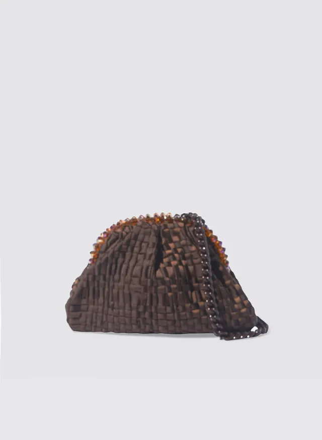 Maria la Rosa Crown Mini Bag Clutch Dunkelbraun geflochten