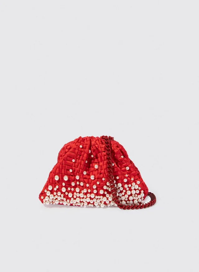 Maria la Rosa Pearl Mini Bag Clutch Rot Bandgewebe