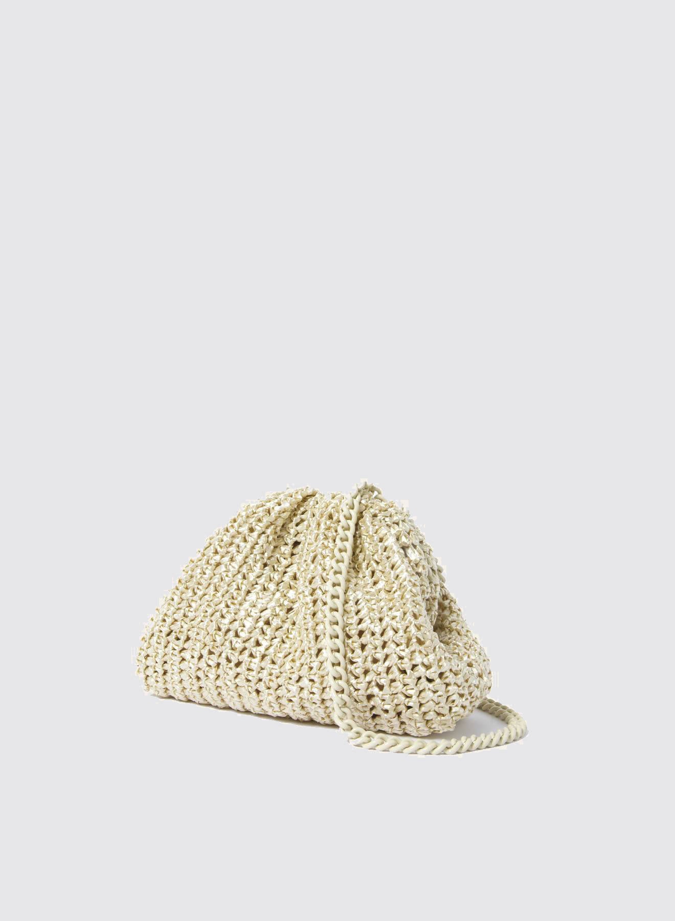 Maria la Rosa Mini Game Bag Crochet Platino Raffia Clutch