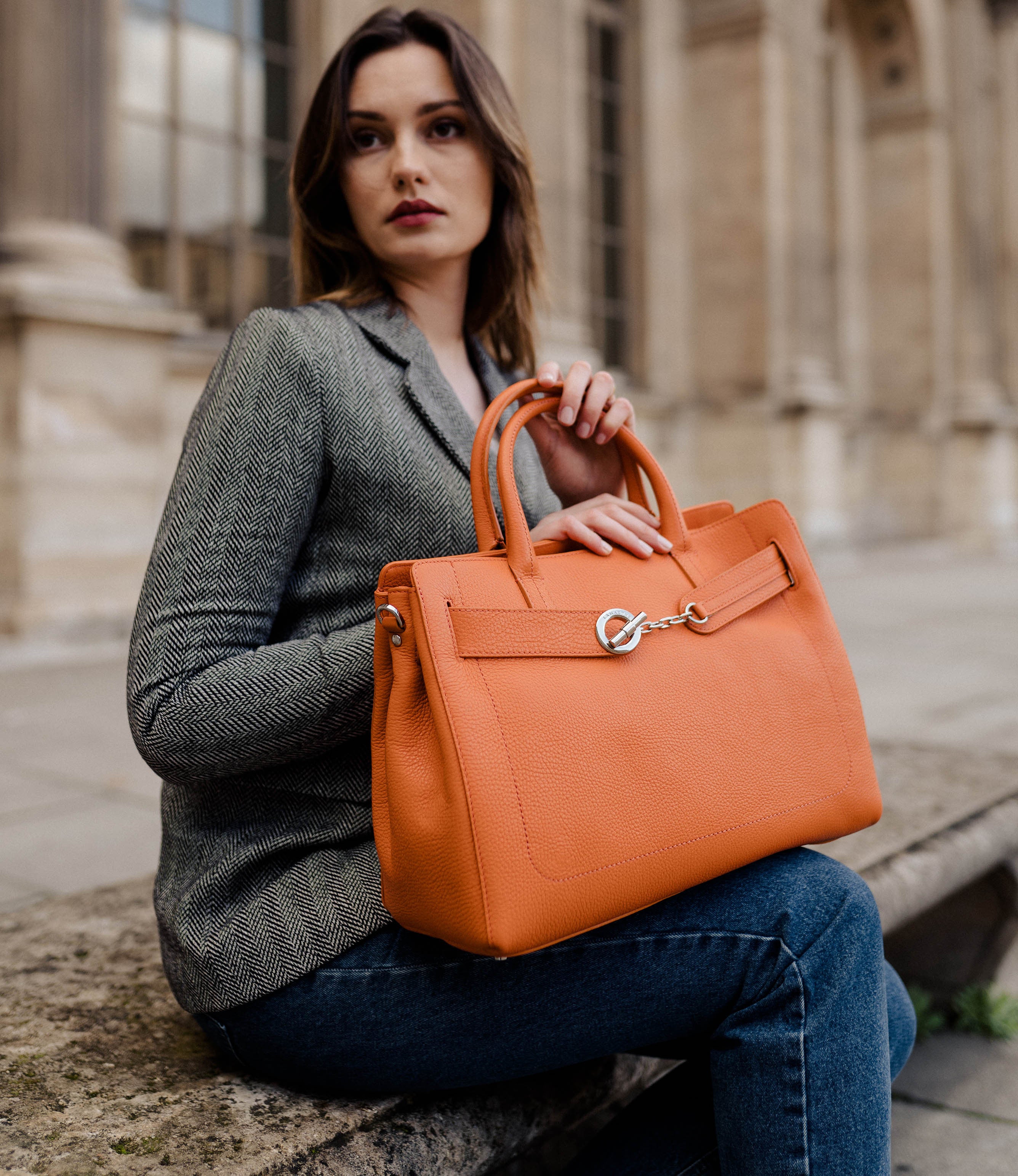 Lamarthe Paris Handtasche Orange Vollleder