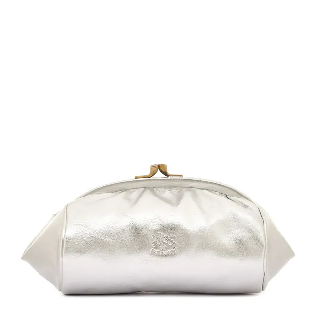 Il Bisonte Beauty Case Kosmetiktasche Silber Leder
