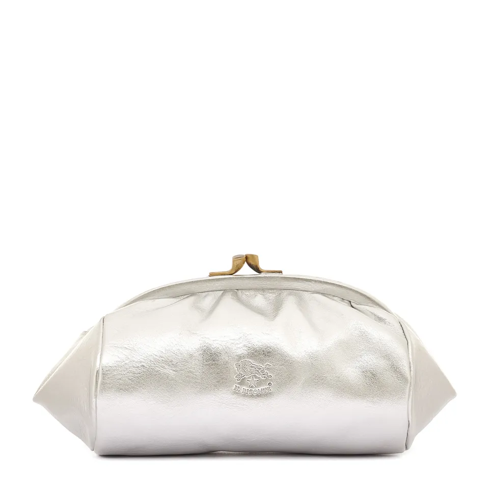 Il Bisonte Beauty Case Kosmetiktasche Silber Leder