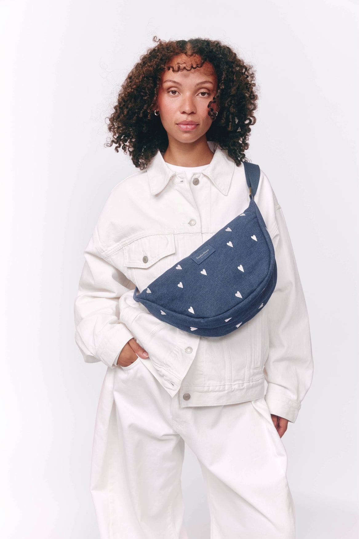 Studio Noos Denim Bauchtasche Dunkelblau White Hearts