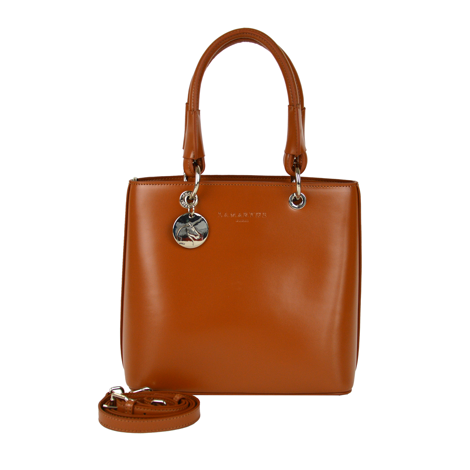 Lamarthe Caprice Handtasche Cognac Spaltleder 24 cm