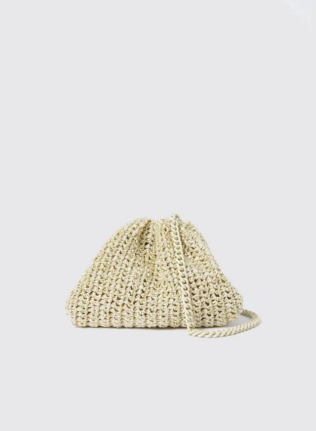 Maria la Rosa Mini Game Bag Crochet Platino Raffia Clutch