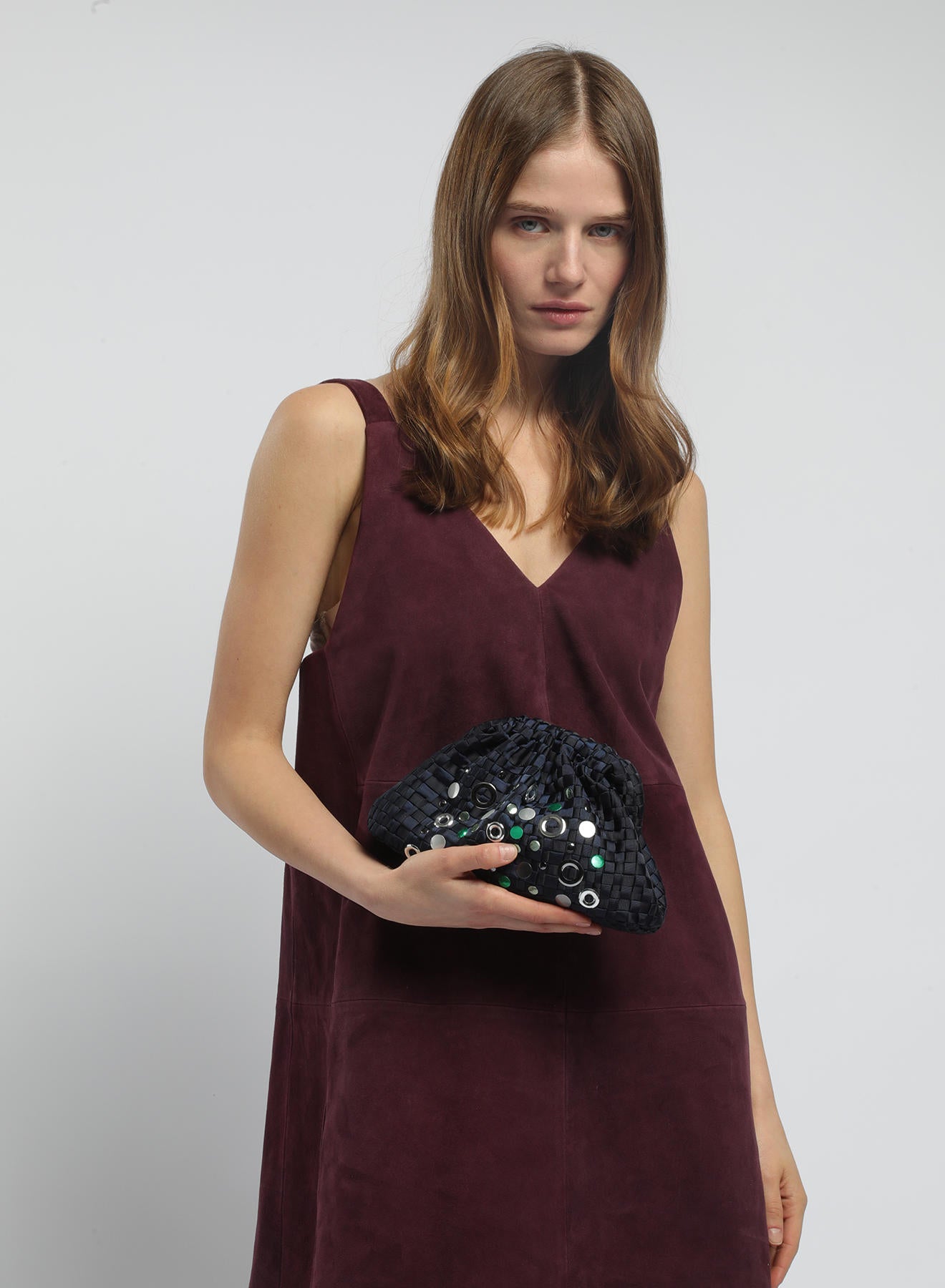 Maria la Rosa Rivets Mini Bag Clutch Dunkelbraun gewebt