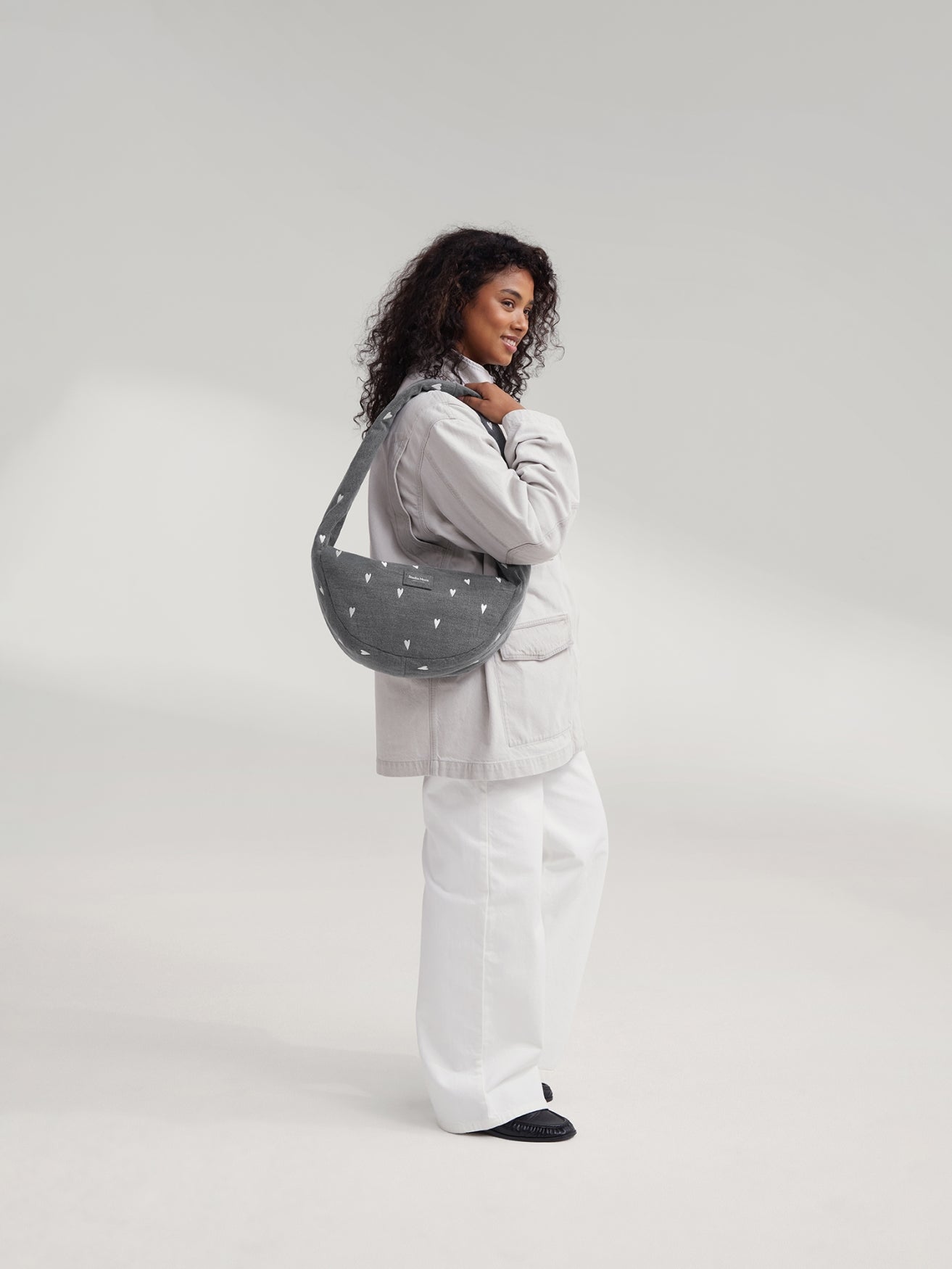 Studio Noos Denim Mini Cross Body Umhängetasche Grey Hearts