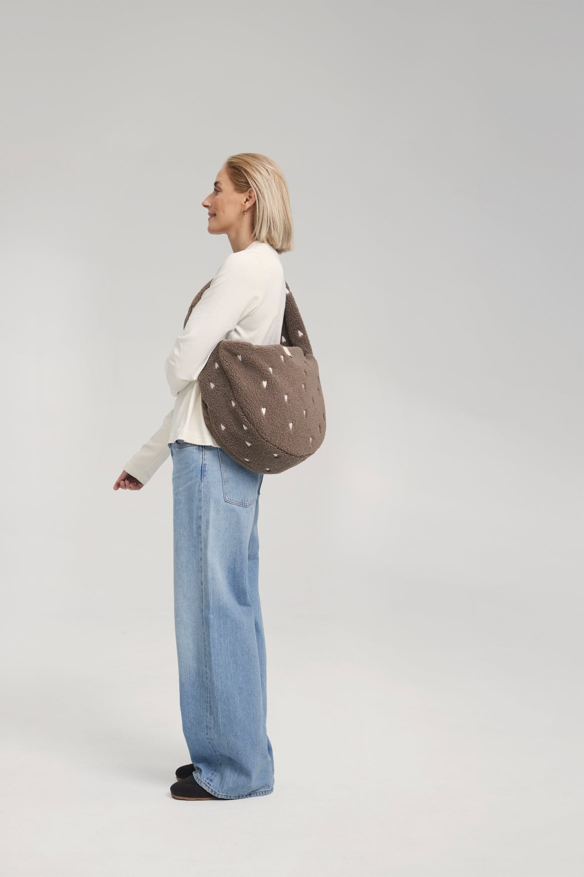 Studio Noos Teddy Cross Body Umhängetasche Brown Hearts Plüsch