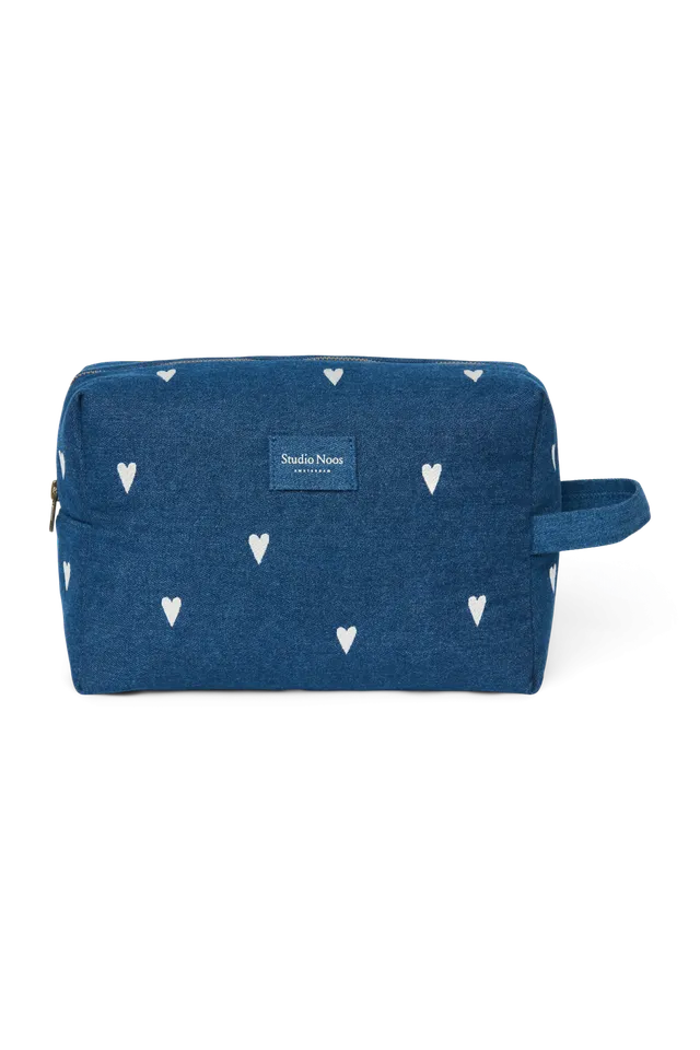 Studio Noos Denim Toiletry Kosmetiktasche Dark Blue Hearts