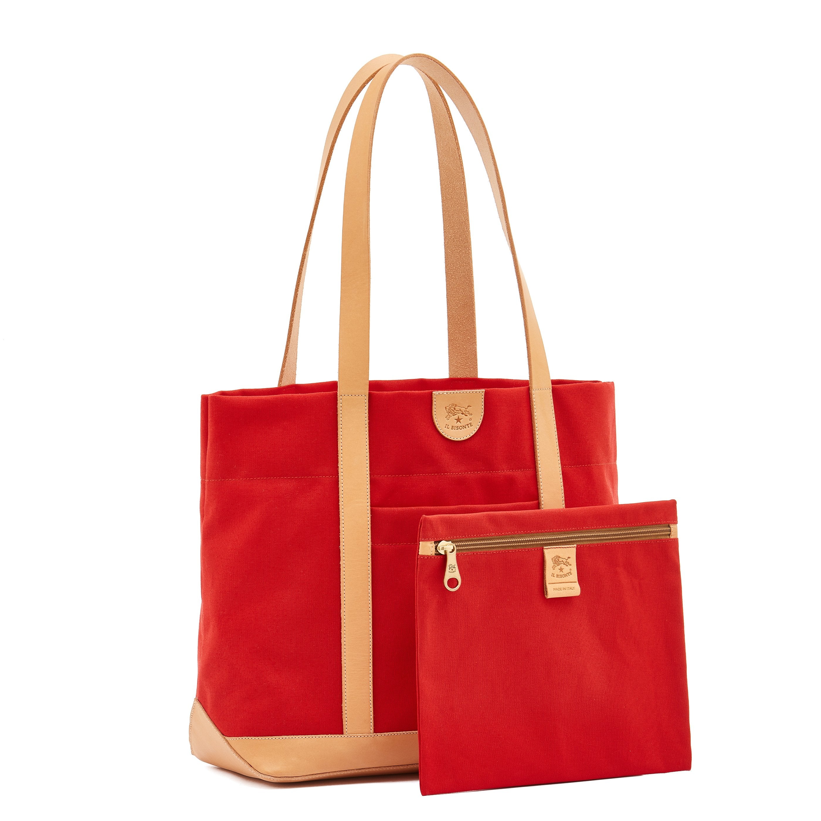 Il Bisonte Schultertasche Canvas rot-natur