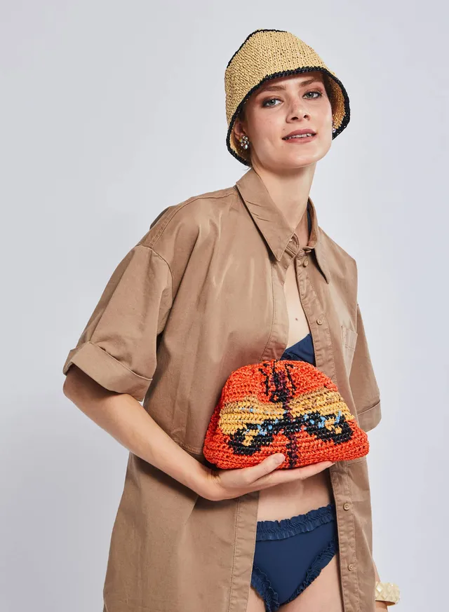 Maria la Rosa Dragonfly Crochet Mini Bag Orange