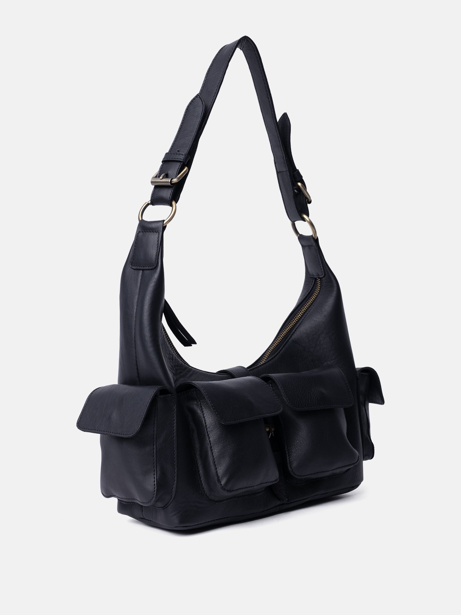 RE:DESIGNED Solvej Medium Schultertasche Schwarz Vollleder