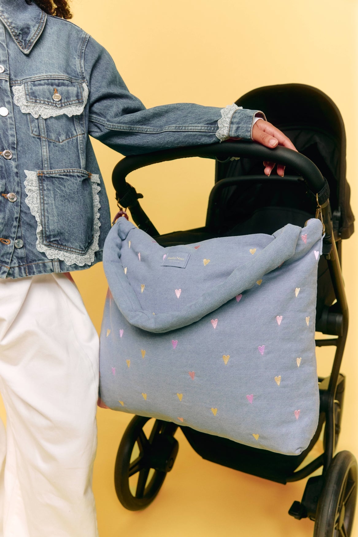 Studio Noos Denim Wickeltasche Light Blue Hearts Denim