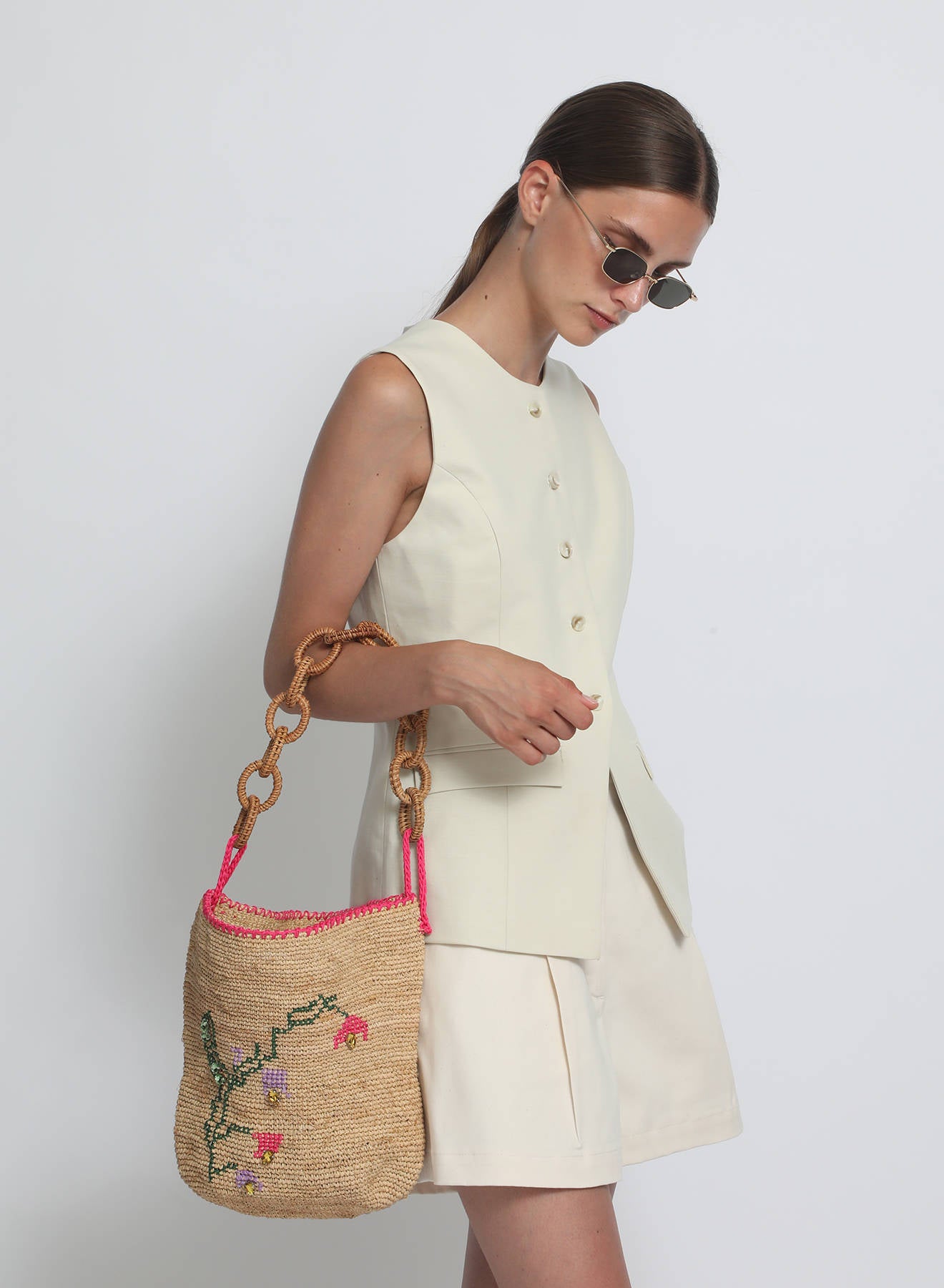Maria la Rosa Clochette Tote Natural bestickt