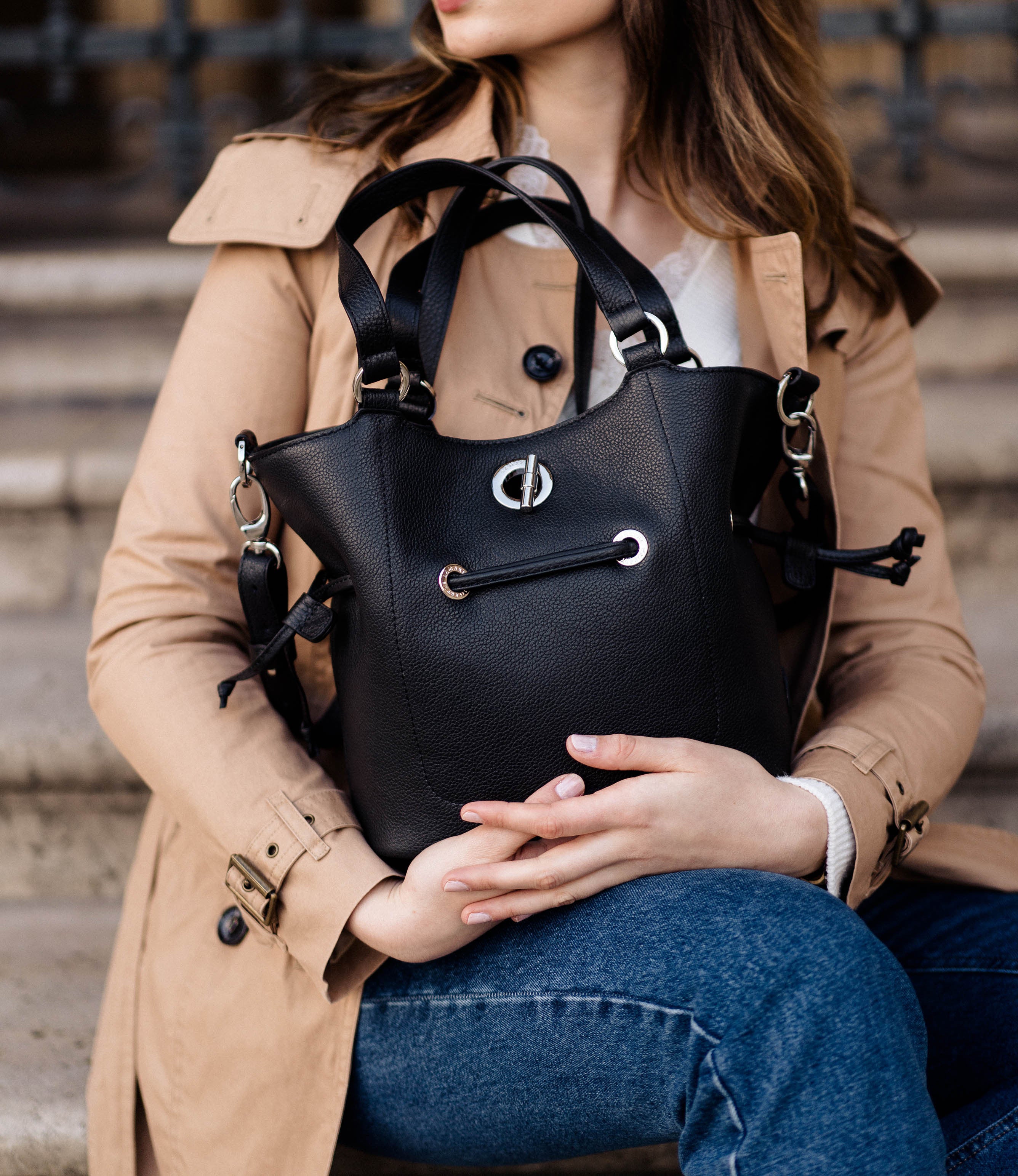 Lamarthe Paris Handtasche S Schwarz Vollleder