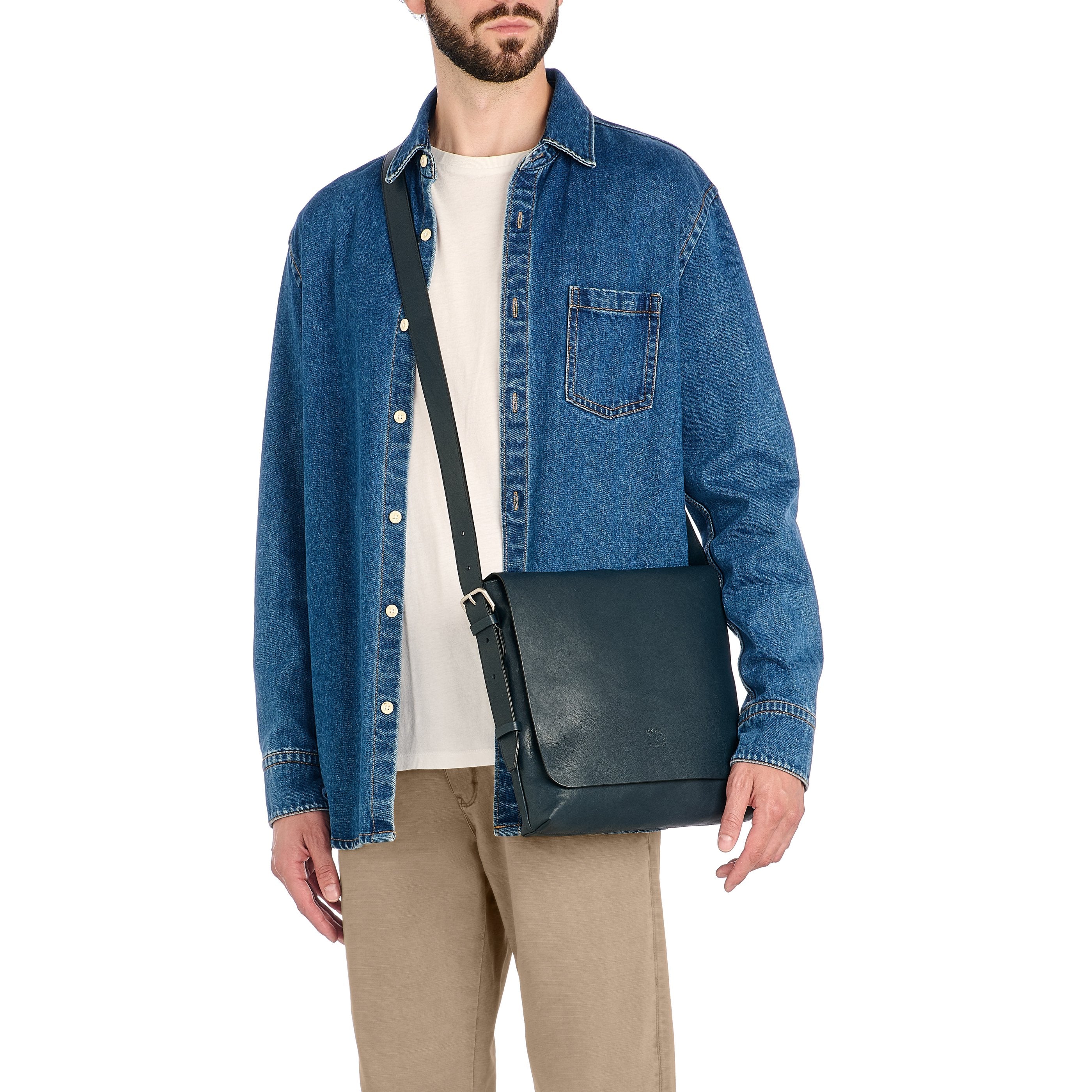 Il Bisonte Brolio Messenger Vollleder blau midnight