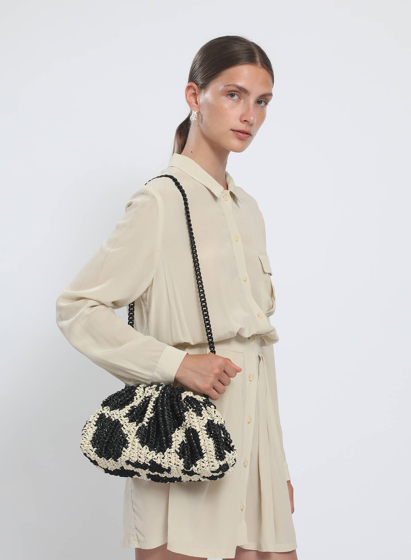 Maria la Rosa Americana Crochet Tasche Schwarz Ecru