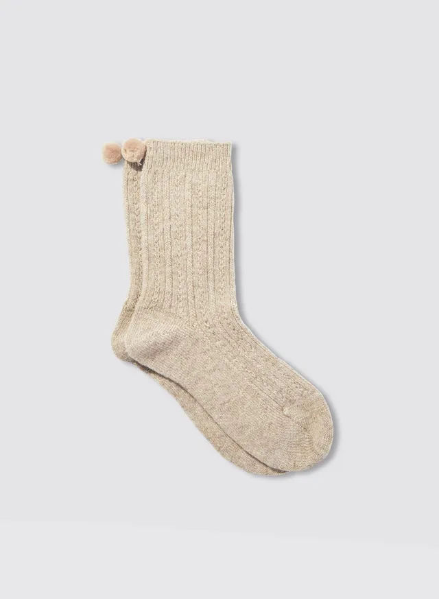 Maria la Rosa New York Pom Socken Natural Merinowolle
